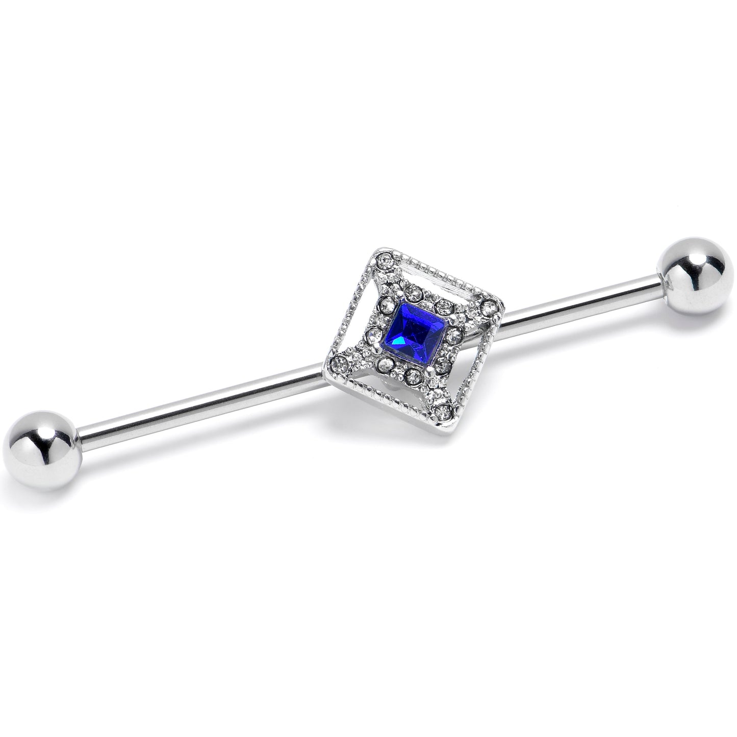 14G Clear Blue Gem Rhombus Royale Industrial Barbell 38mm