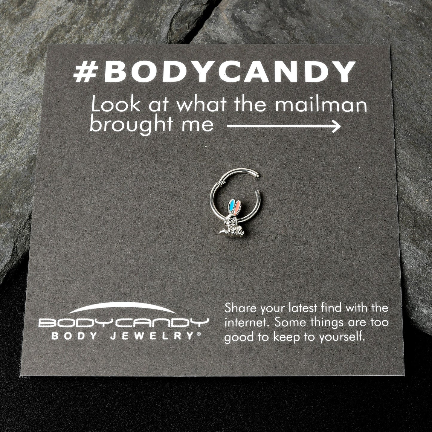 16G 3/8 Easter Bunny Red Blue Ears Hinged Segment Ring