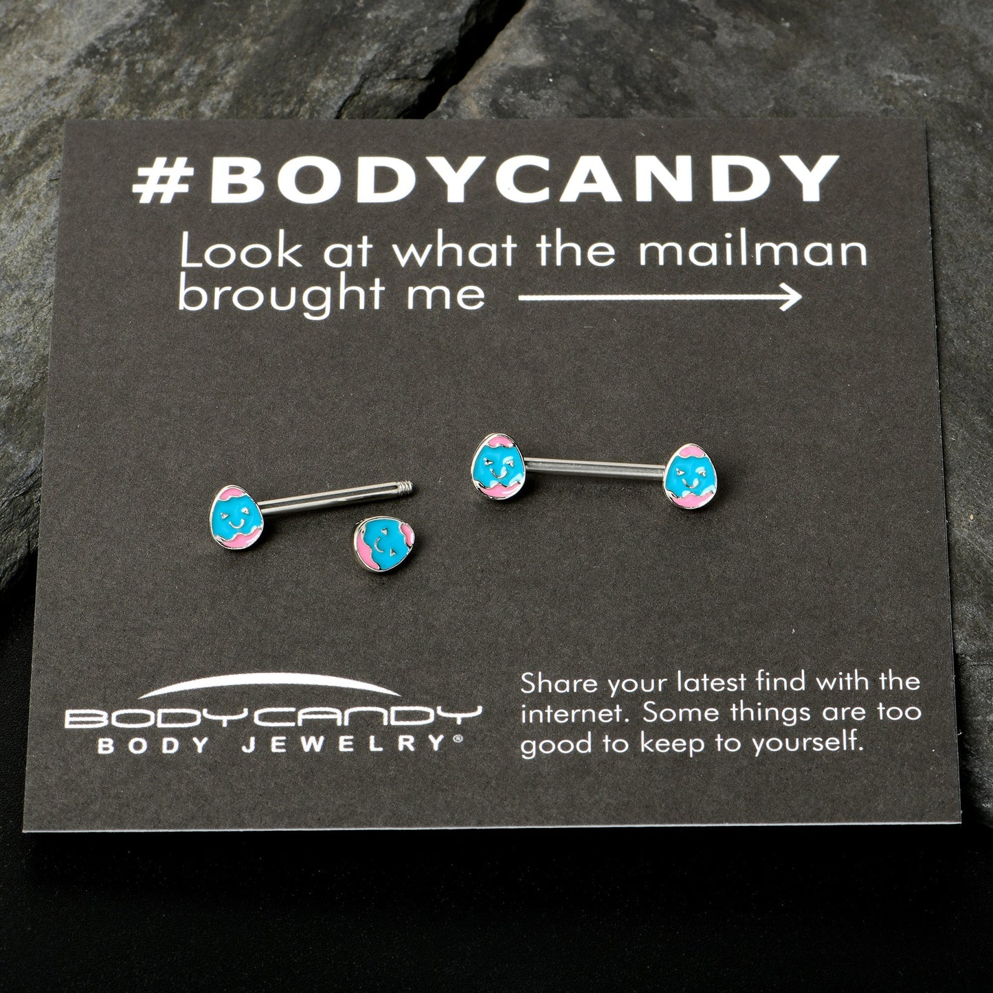 14G 9/16 Blue Pink Celebration Easter Egg Barbell Nipple Ring Set