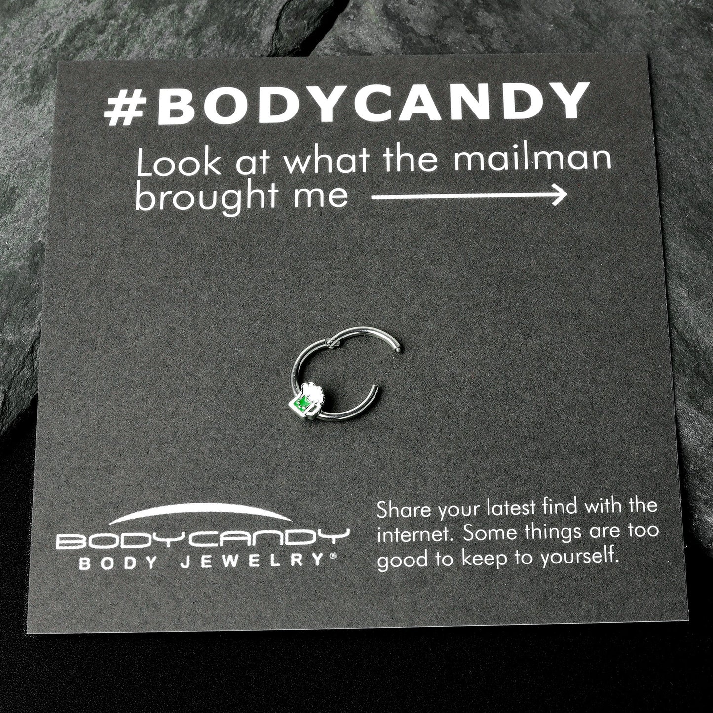 16G 3/8 Sweet Happy Green Beer St Patricks Hinged Segment Ring