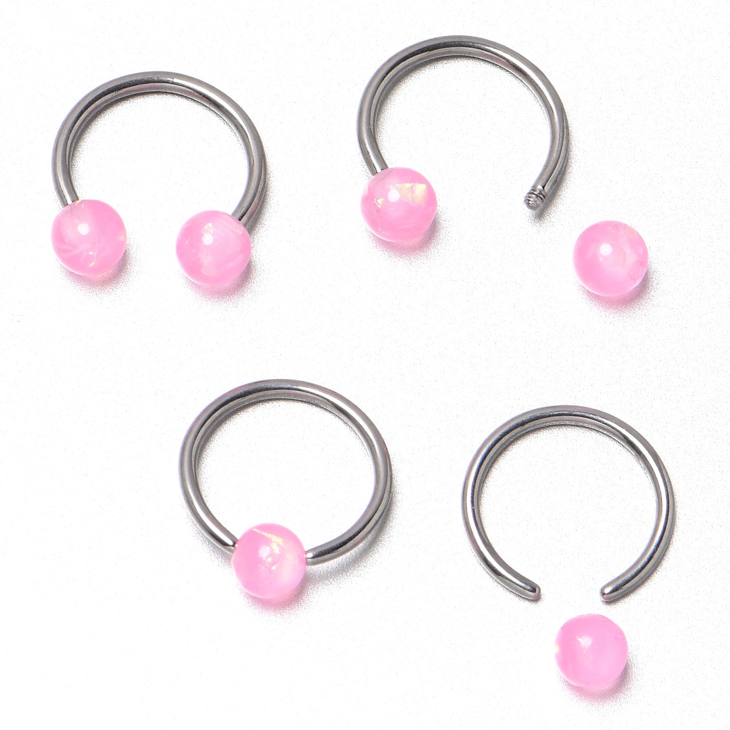 16G 3/8 Pink Faux Opal Horseshoe BCR Captive Ring Set of 4