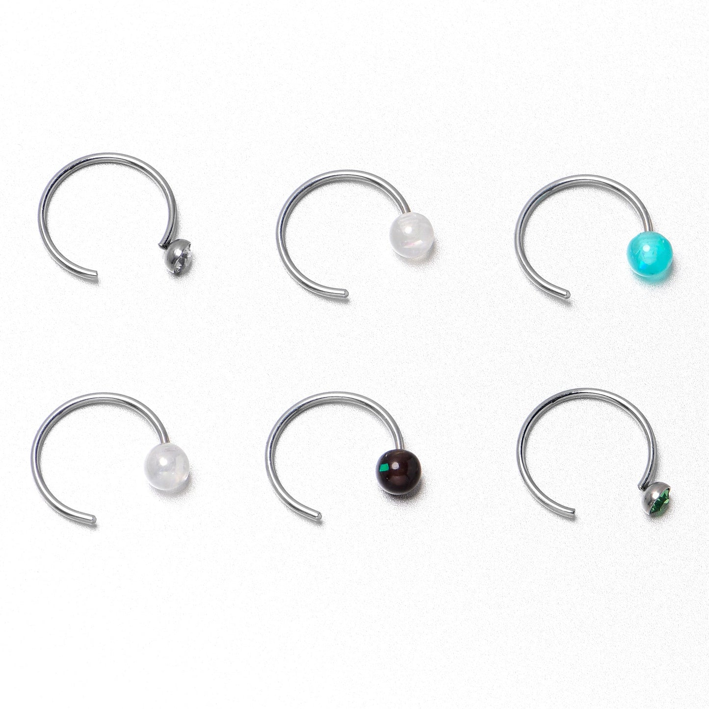 20G 5/16 Nose Hoop Gem Faux Opal Pack Dynasty Nose Ring Set of 6