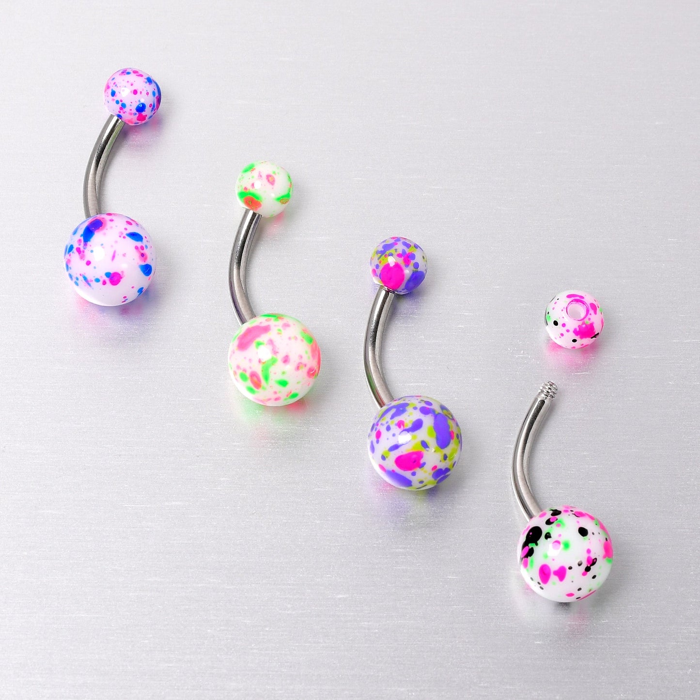 Splatter Pink Blue Purple Green Belly Ring Set of 4