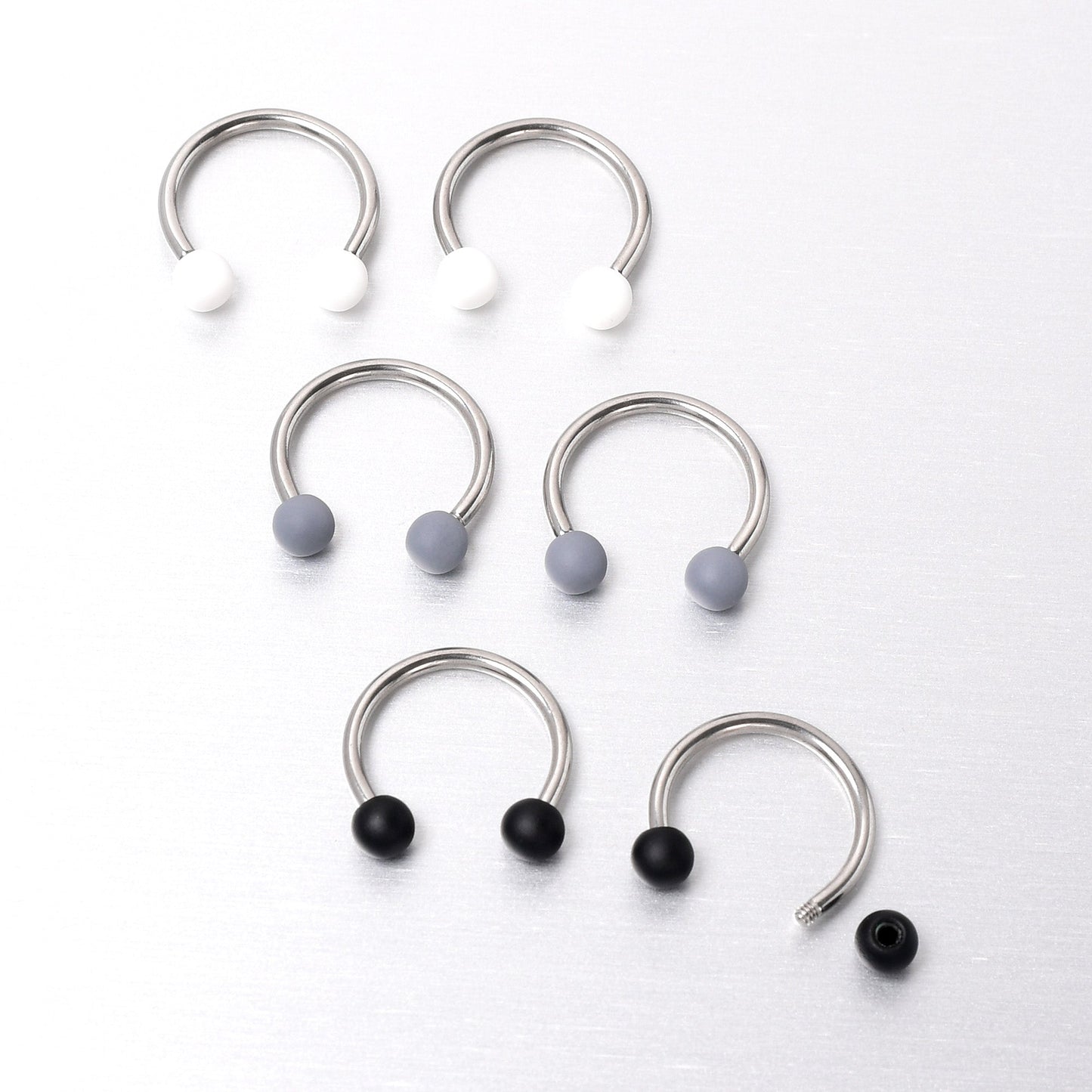 16G 3/8 Matte Black White Grey Horseshoe Circular Barbell Set of 6