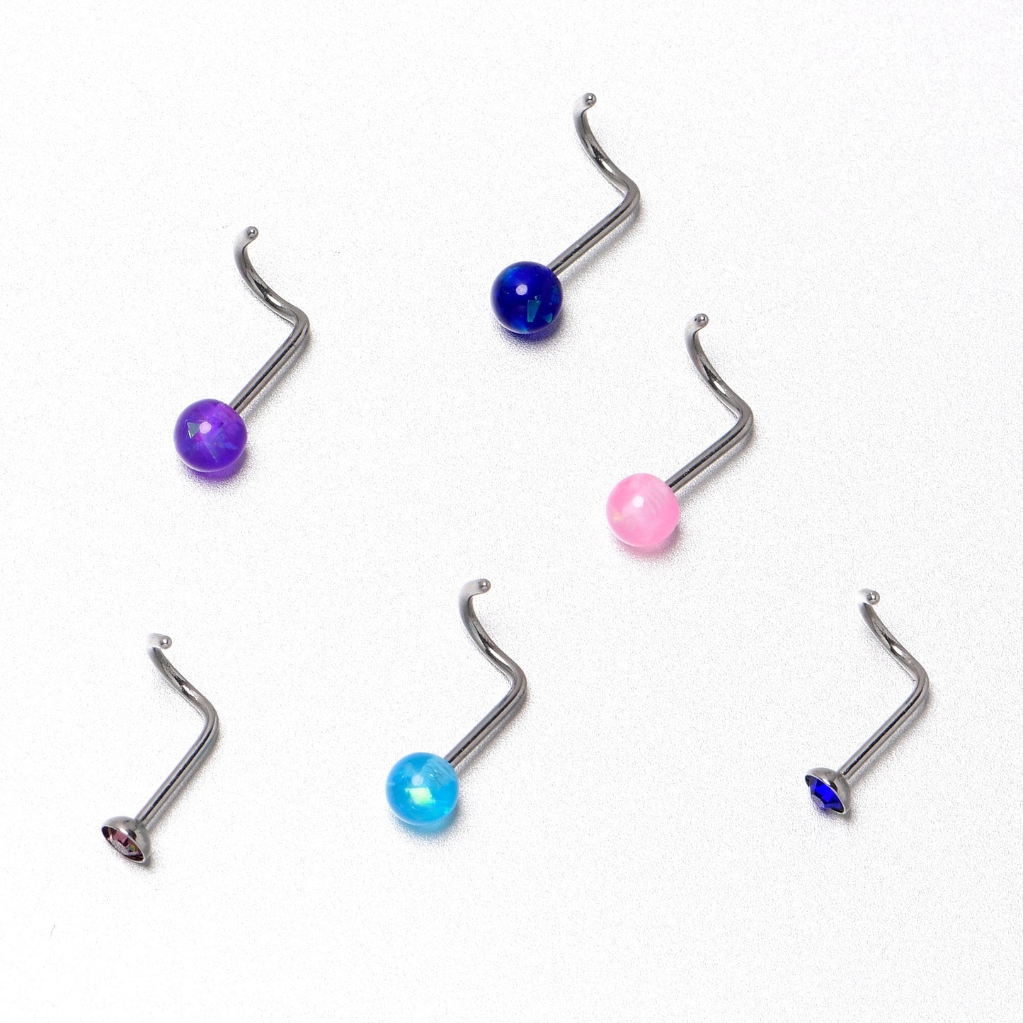 20G Nose Screw Gem Faux Opal Pack Classy Nose Ring Set of 6
