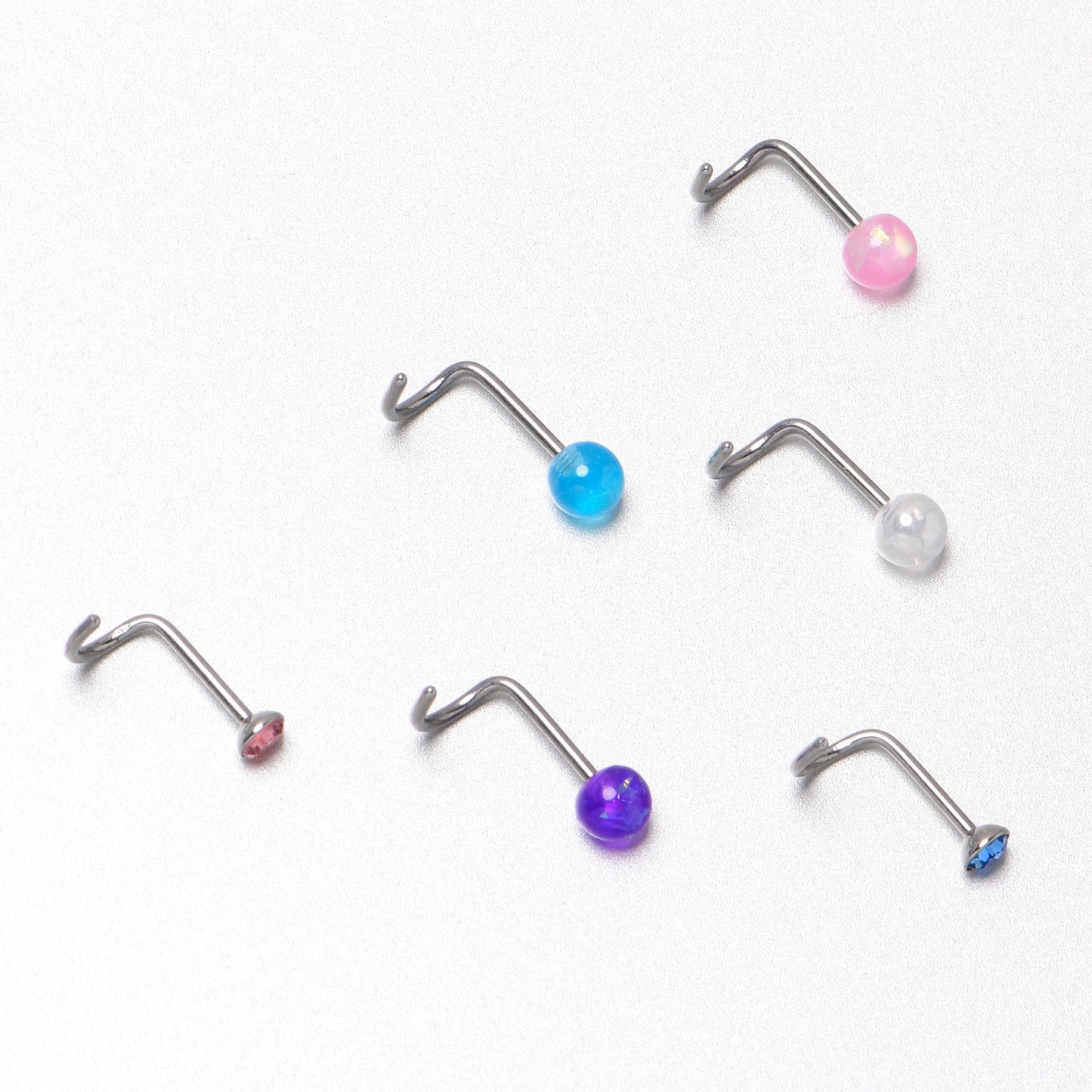 20G Nose Screw Gem Faux Opal Pack Pretty Nose Ring Set of 6