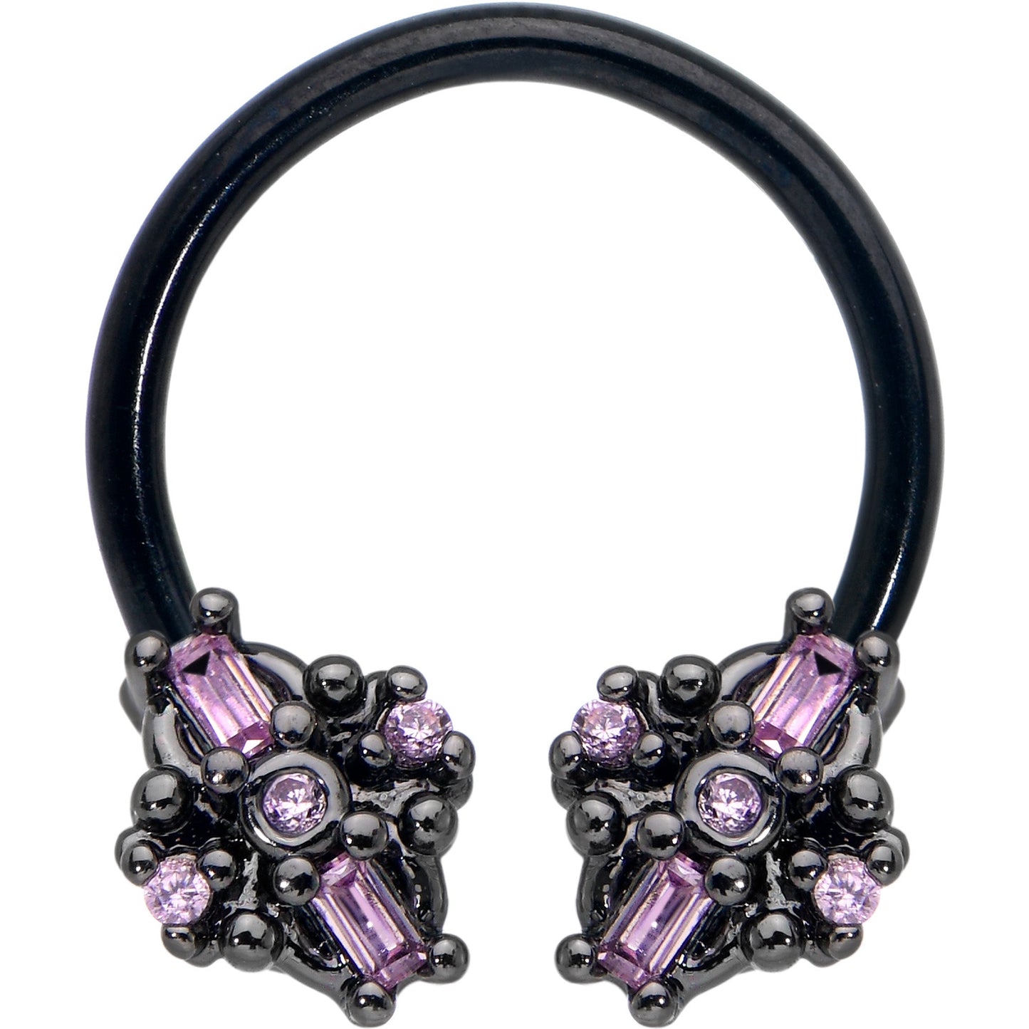 16G 3/8 Pink Gem Black Opulent Cross Horseshoe Circular Barbell
