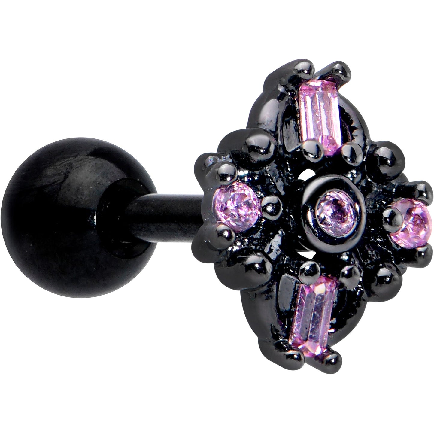 16G 1/4 Pink Gem Black Opulent Cross Cartilage Tragus Earring