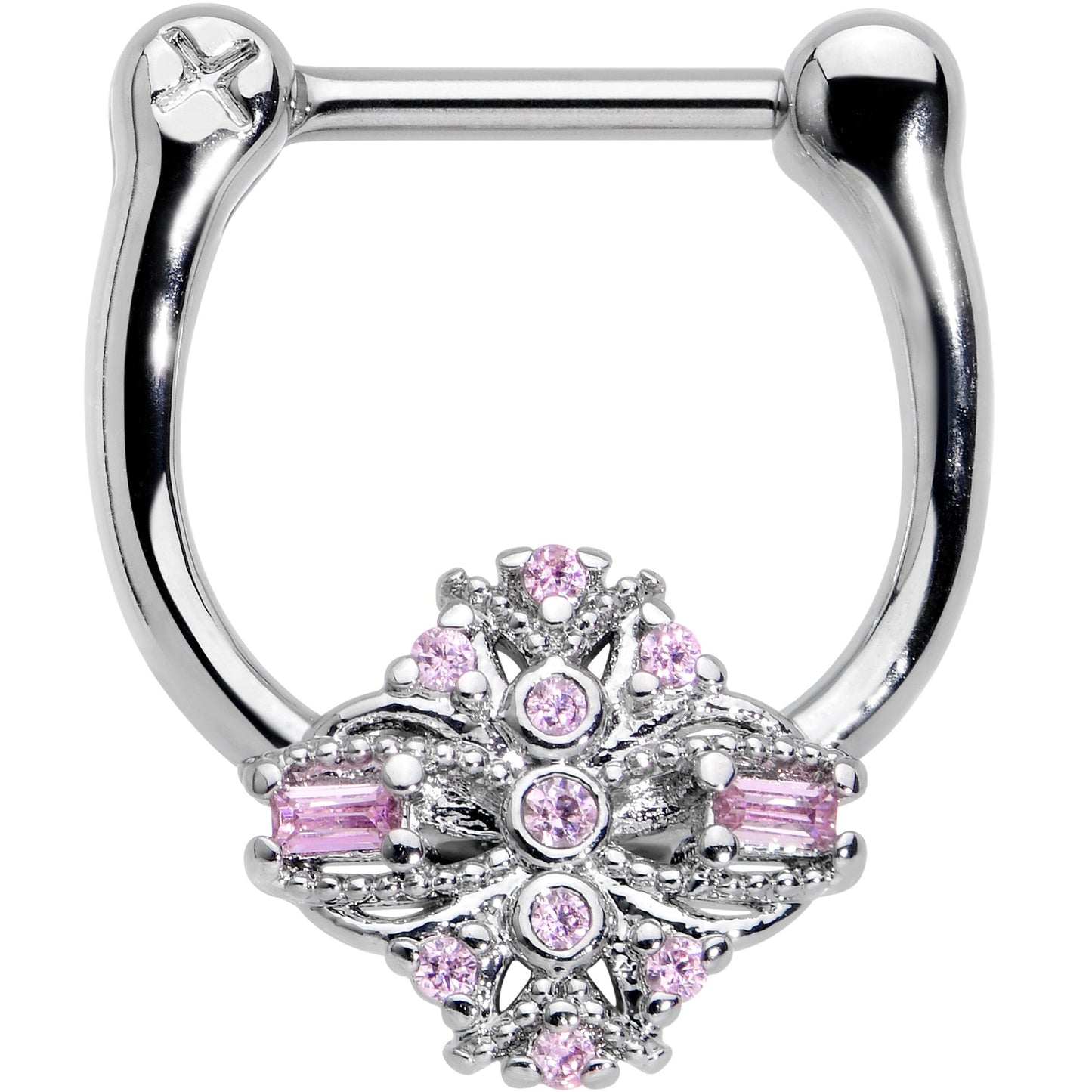 16G 5/16 Pink Gem Opulent Cross Cartilage Clicker