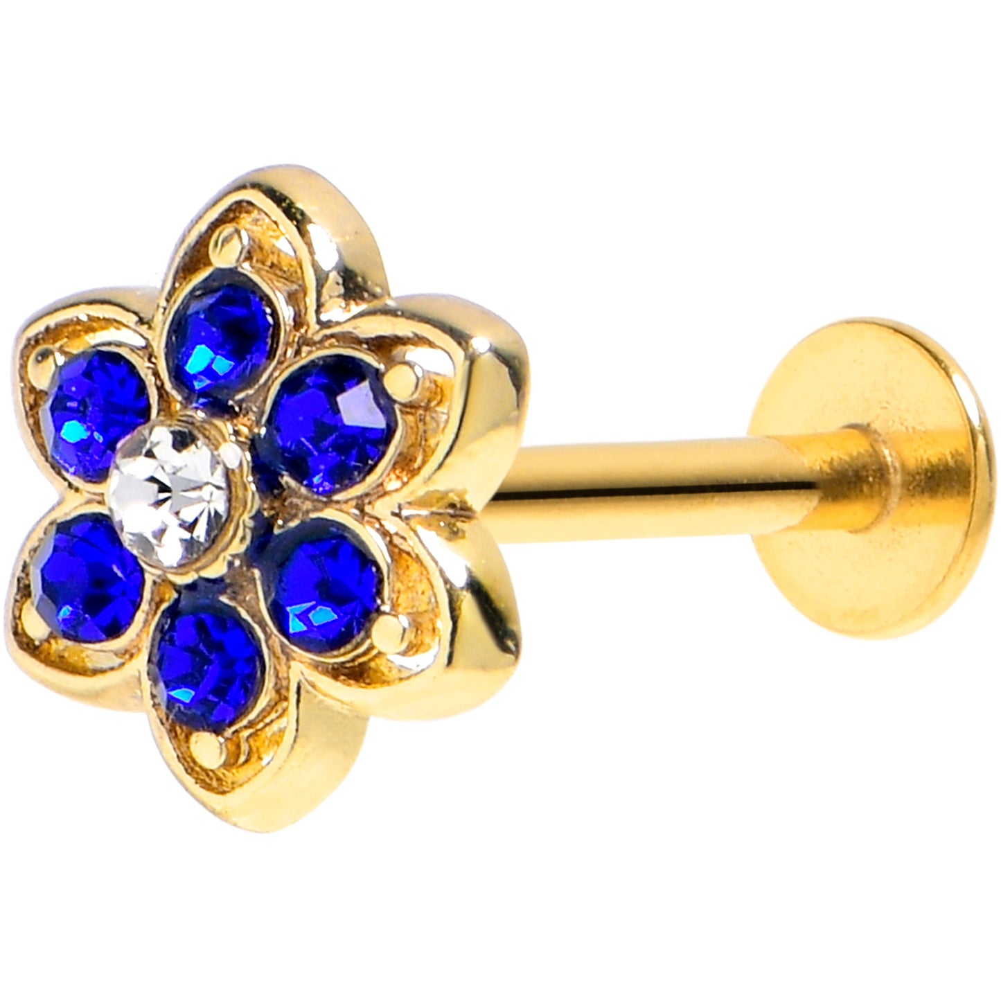 16G 5/16 Blue Gem Gold Tone Radiant Bloom Flower Labret Monroe Tragus