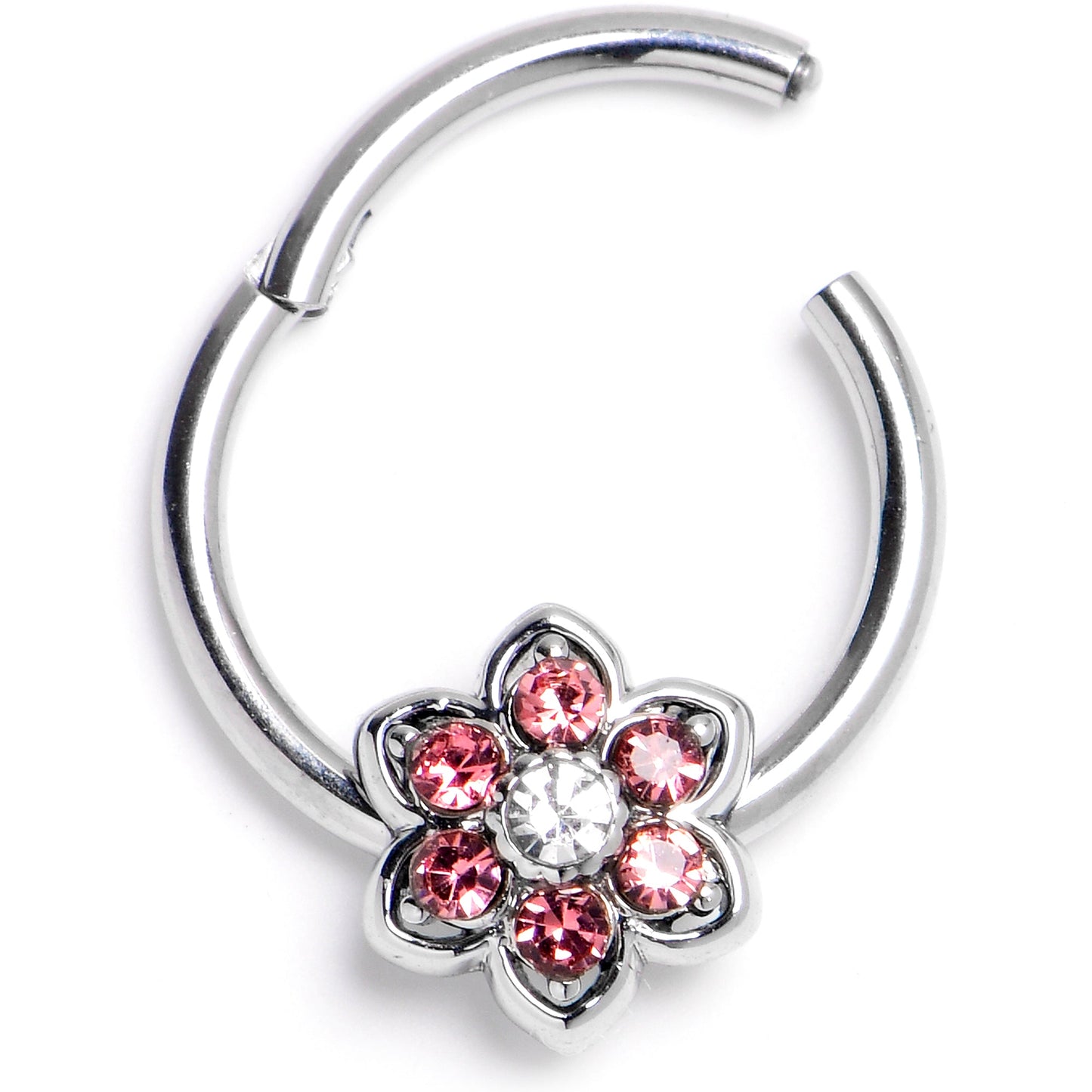 16G 3/8 Pink Radiant Blossom Flower Hinged Segment Ring