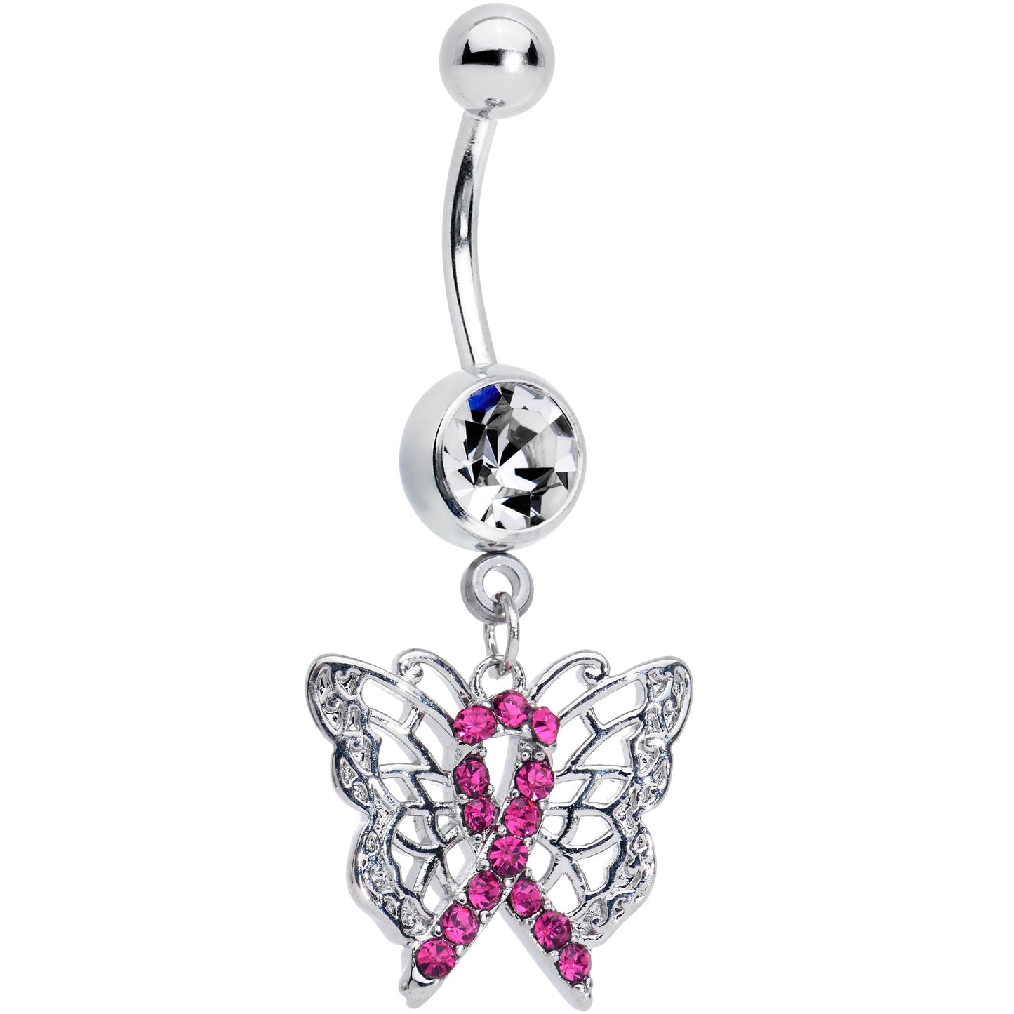 Clear Pinkish Gem Beauty in Flight Butterfly Dangle Belly Ring