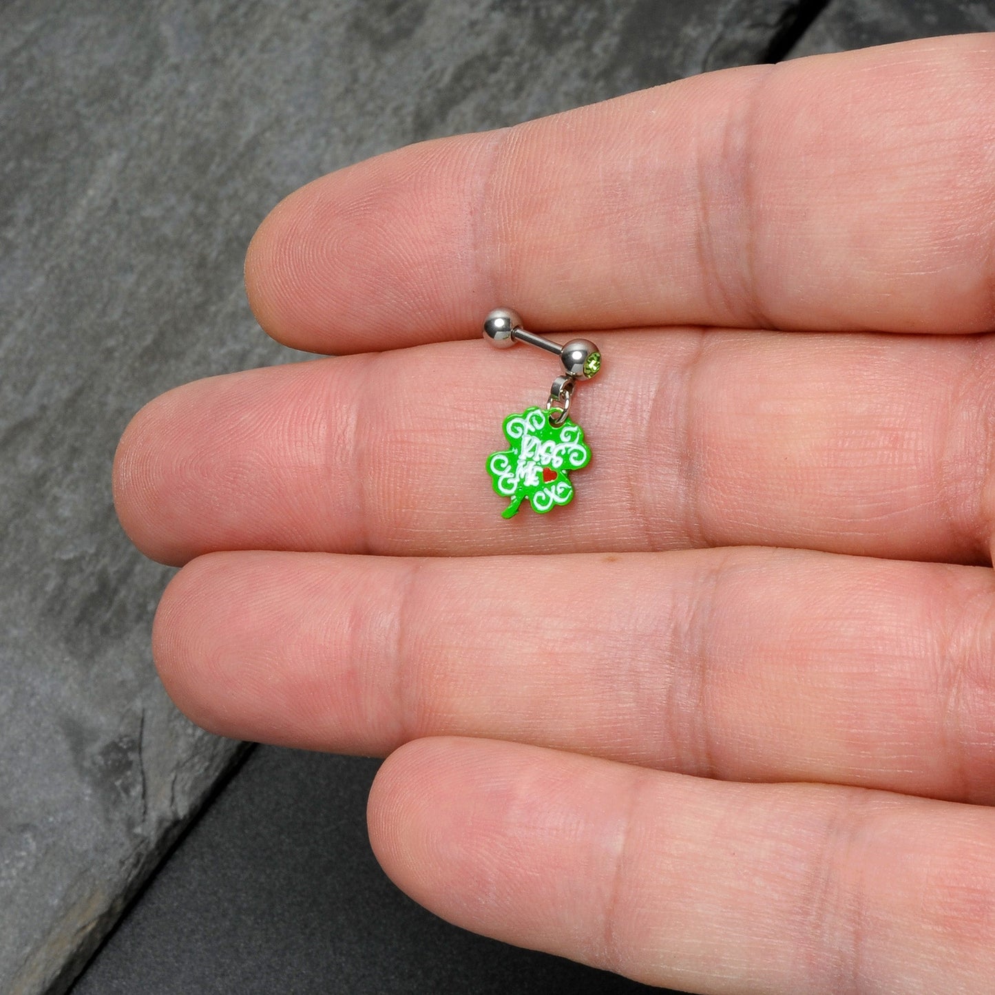 16G 1/4 Green Gem Kiss Me Shamrock St Patricks Cartilage Earring