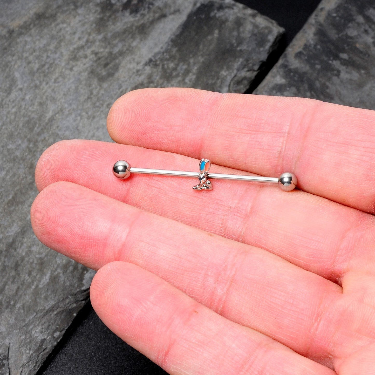 14G Easter Bunny Red Blue Ears Industrial Barbell 38mm