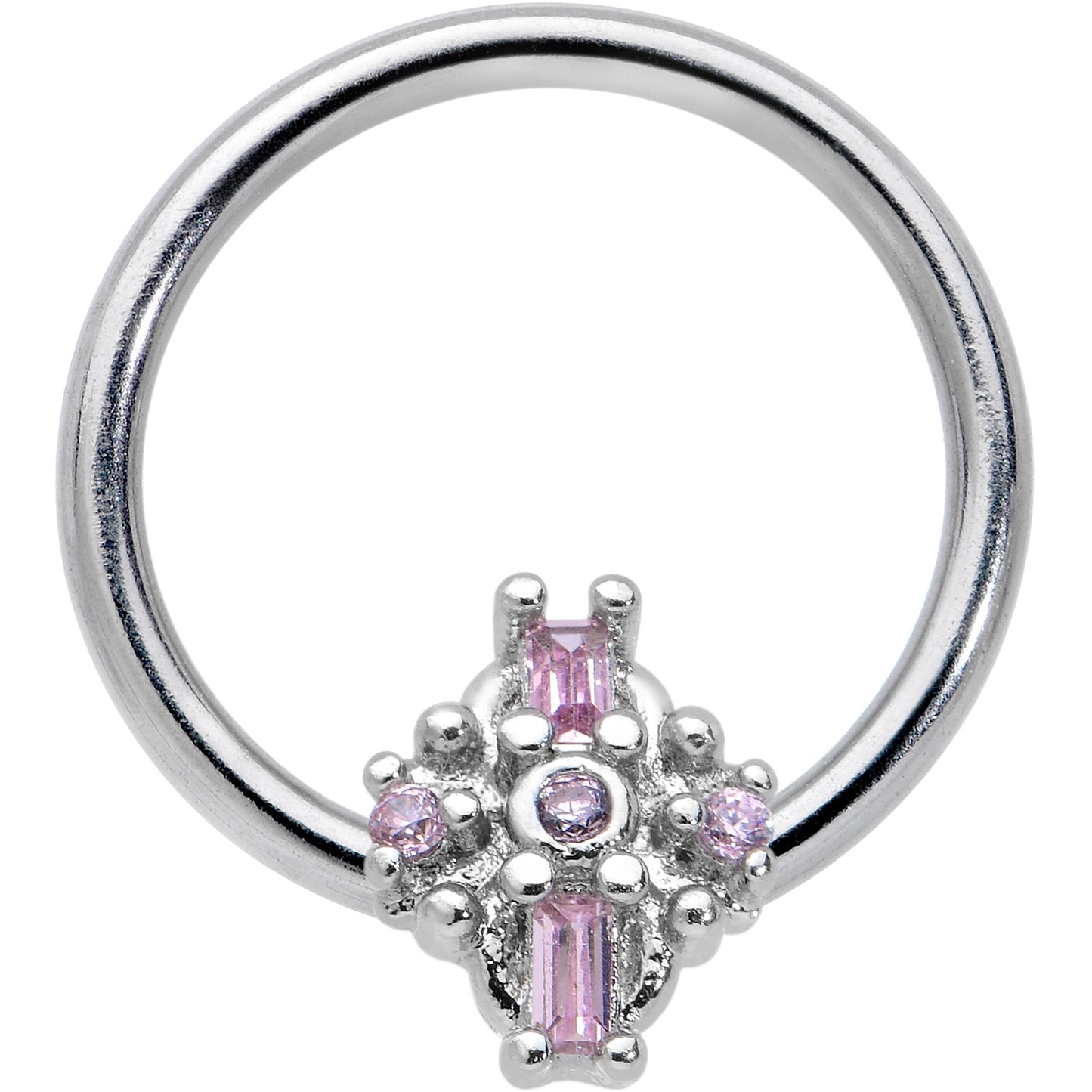 16G 3/8 Pink Gem Opulent Cross BCR Captive Ring