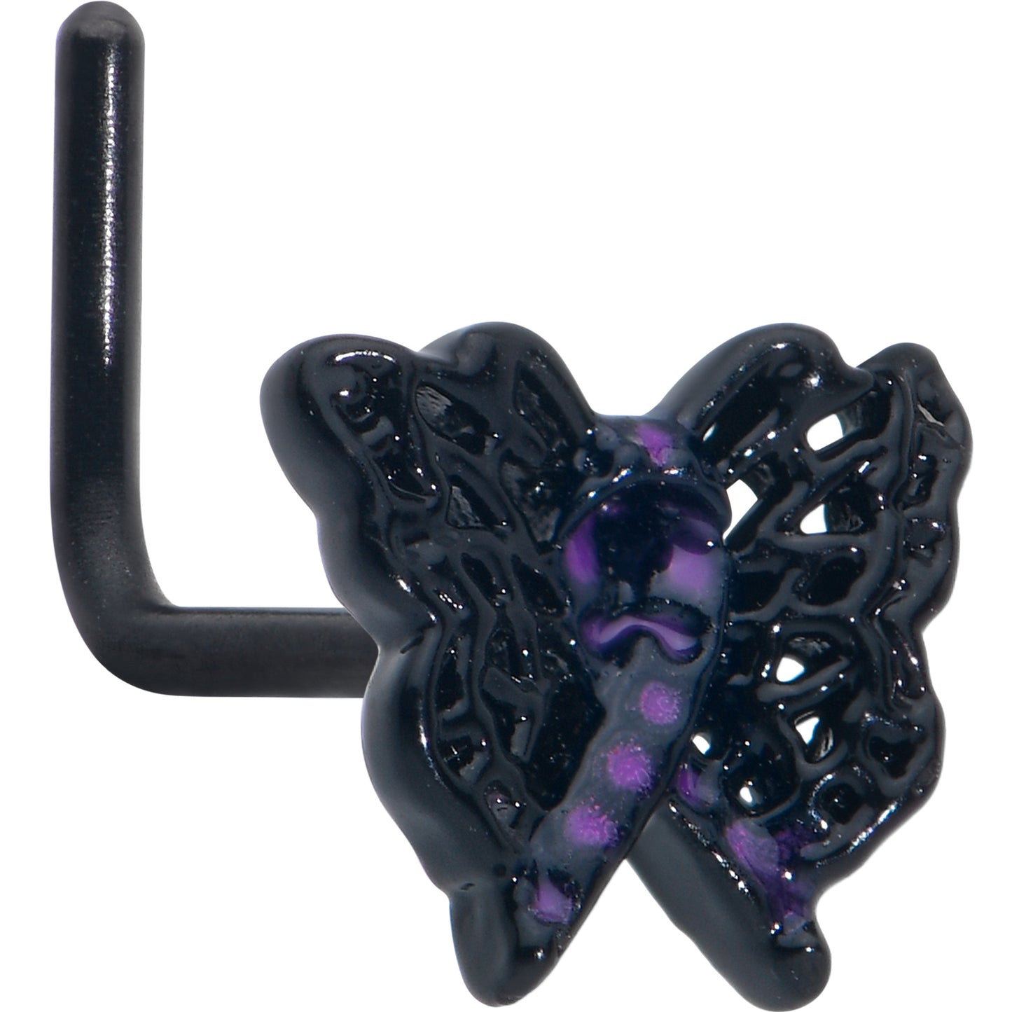 20G 7mm Black Butterfly Beauty In Flight L Shape Nose Ring