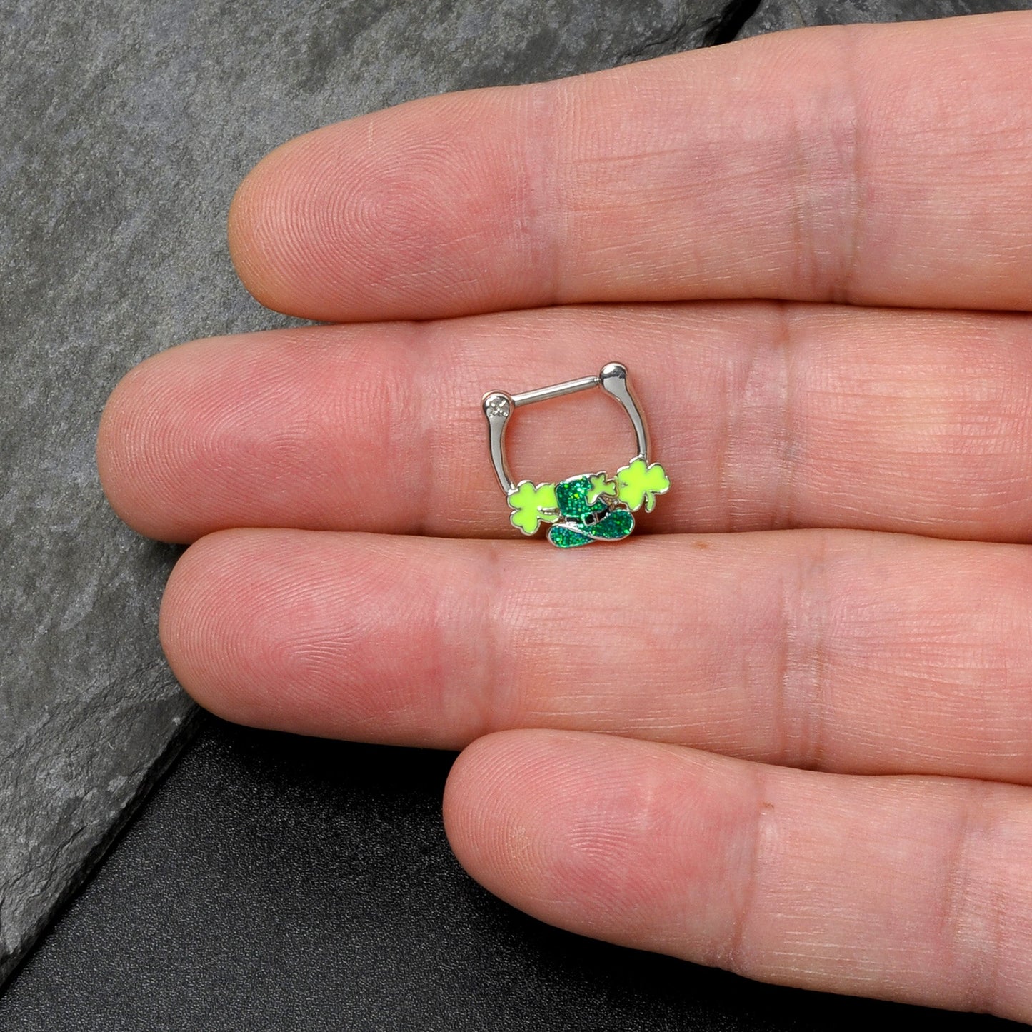 16G 5/16 Glitter Top Hat Shamrock St Patricks Cartilage Clicker
