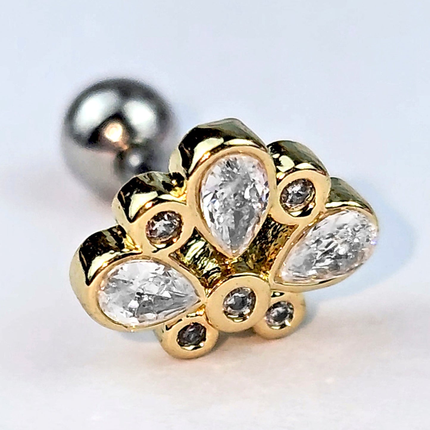 16G 1/4 Clear Gem Golden Crown Deluxe Cartilage Tragus Earring