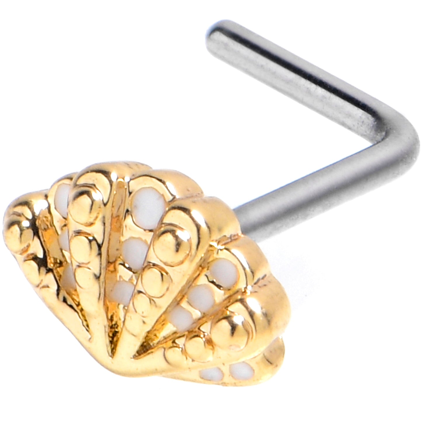 20G 7mm Luxe Golden Sea Shell Glam L Shape Nose Ring