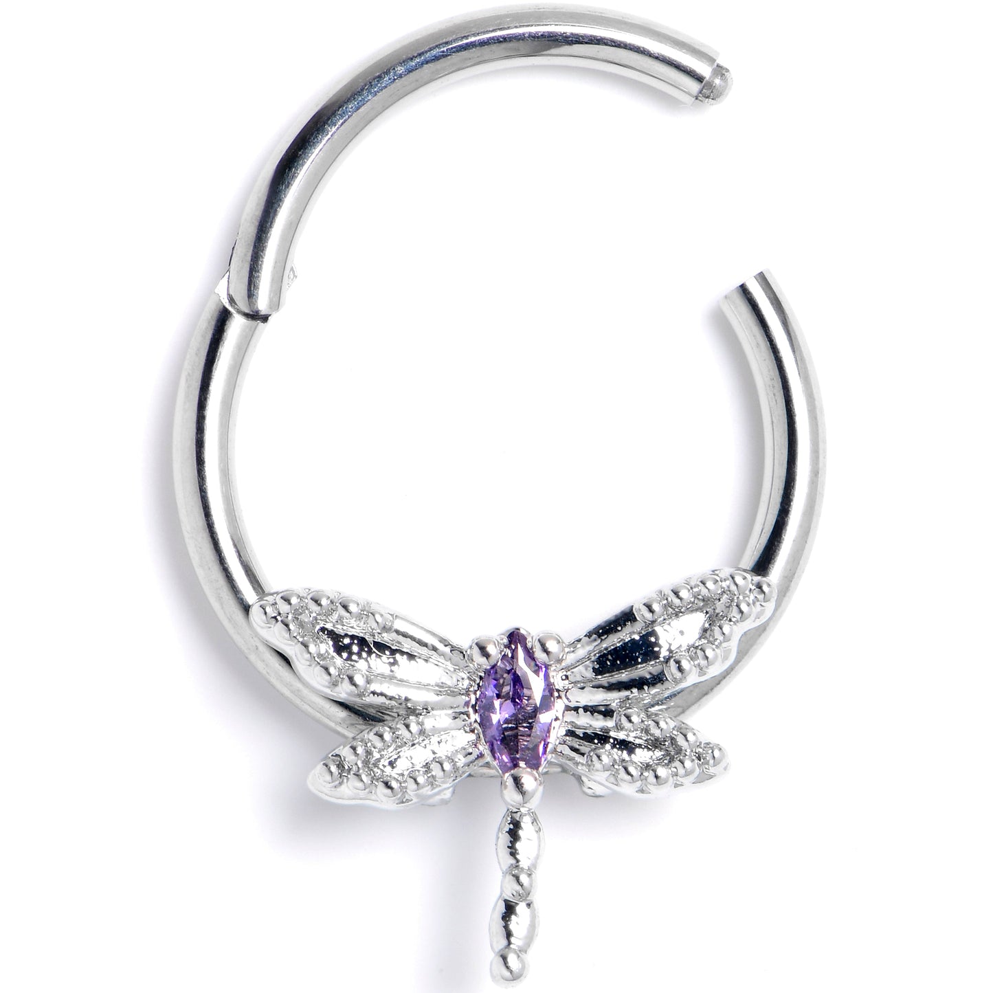 16G 3/8 Purple Gem Texture Dragonfly Hinged Segment Ring
