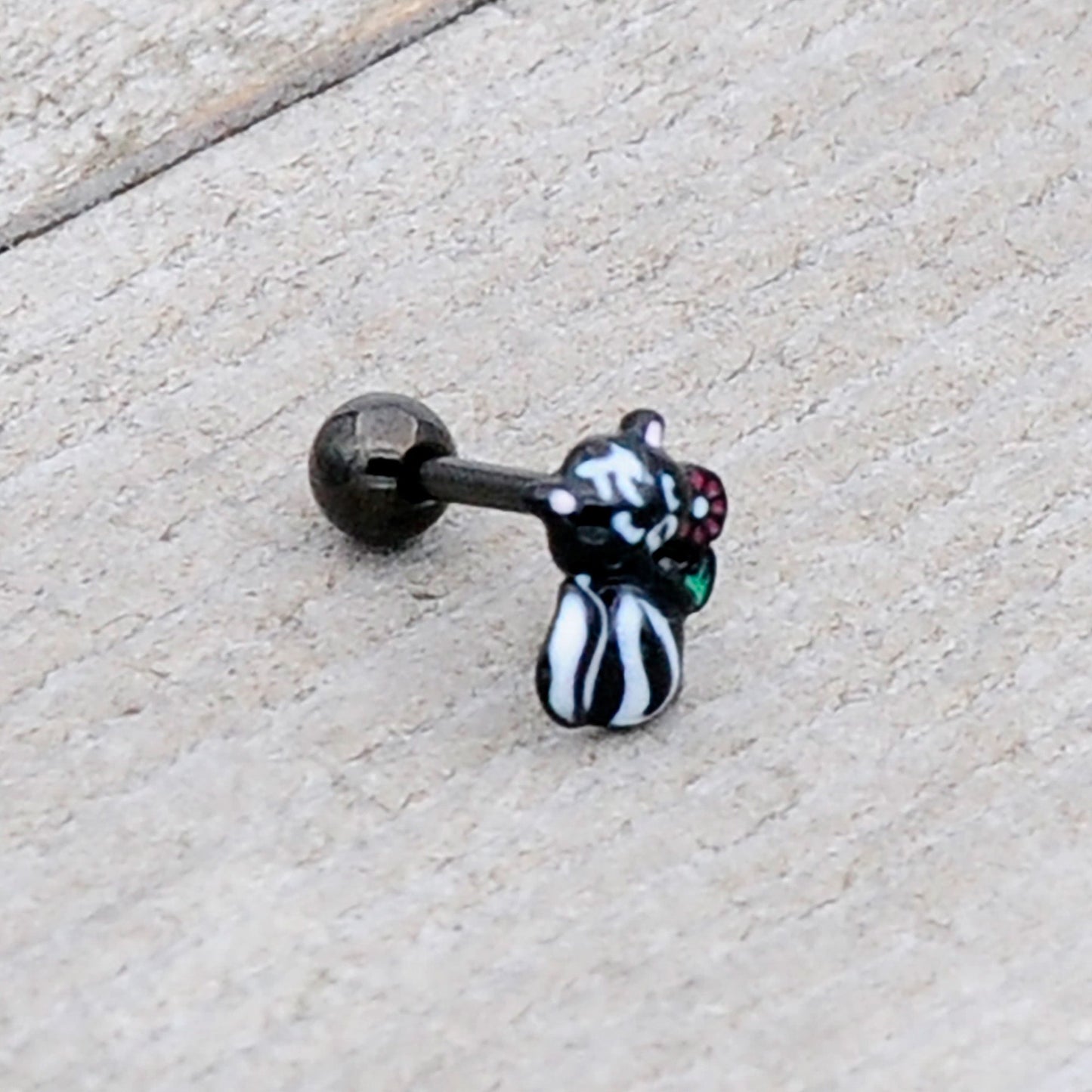 16G 1/4 Black Funky Skunk Cartilage Tragus Earring