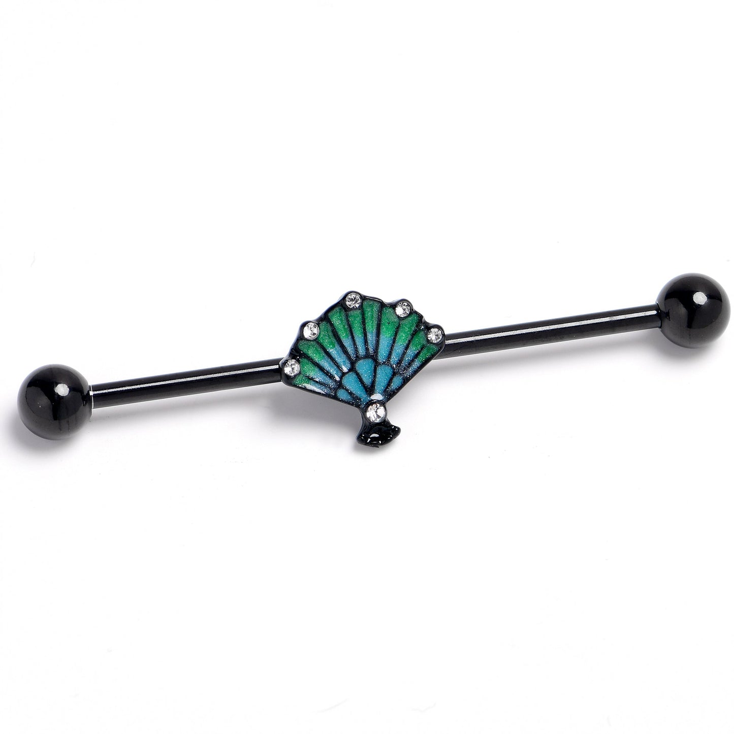 14G Black PVD Serenity Ocean Magic Sea Shells Industrial Barbell 38mm