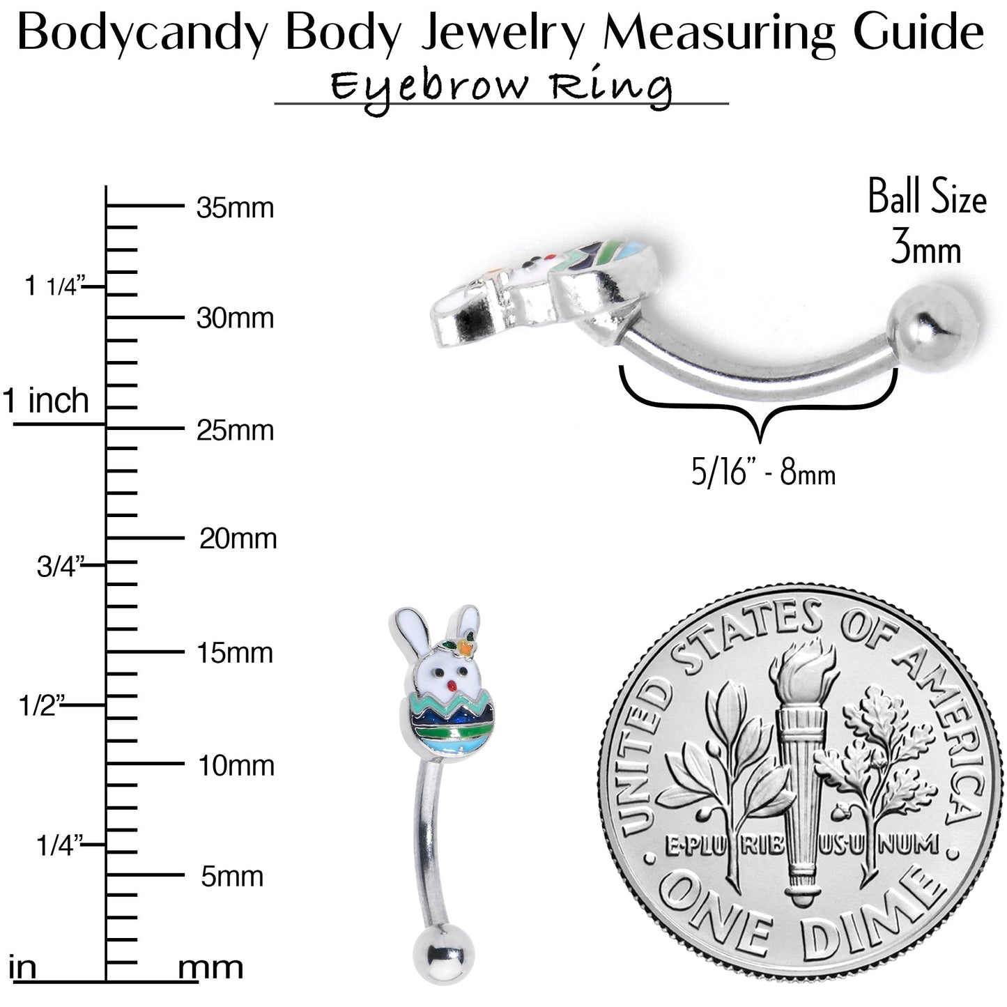 16G 5/16 Easter Egg Bunny Curved Eyebrow Ring