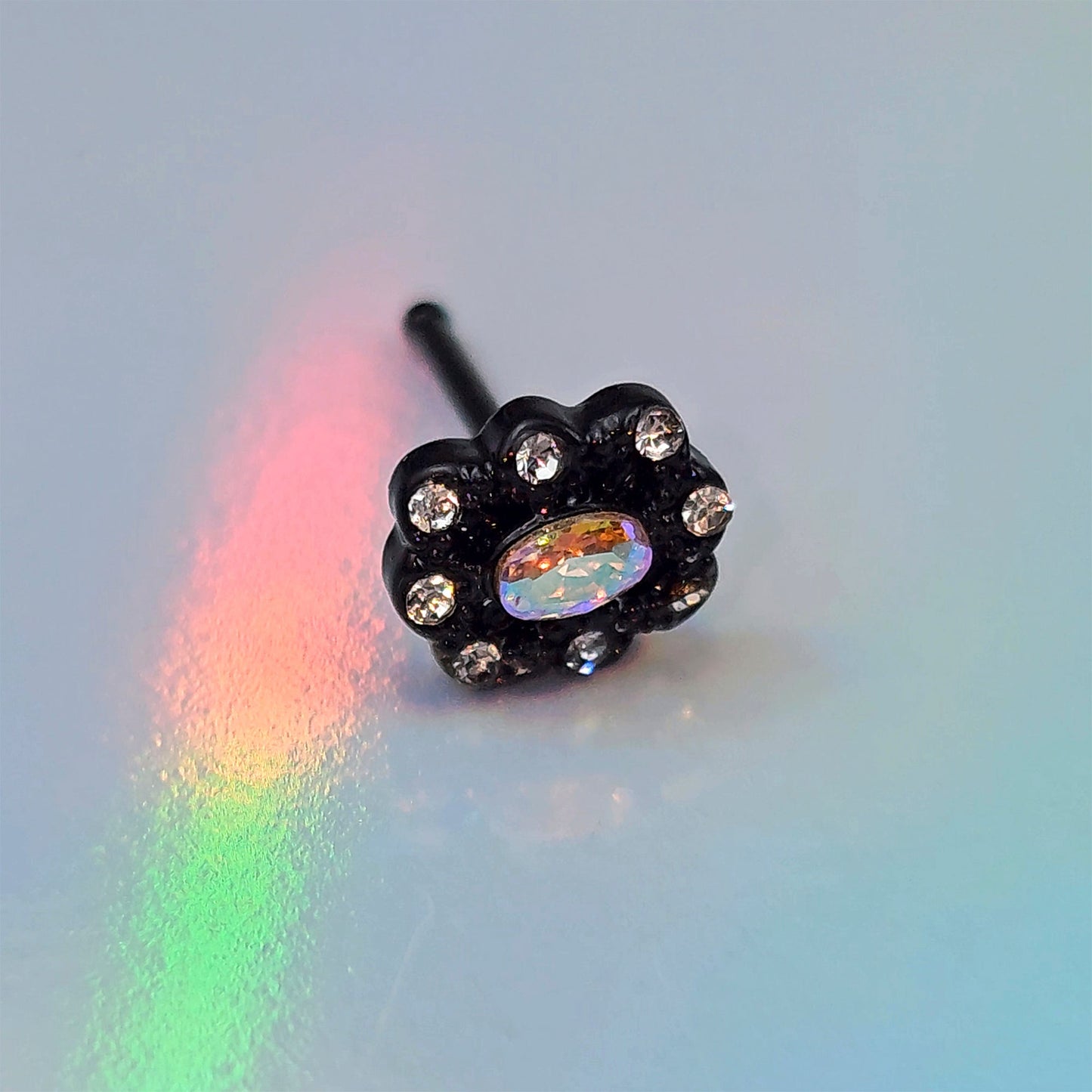20G 1/4 Aurora Gem Black Filigree Fantasy Nose Bone