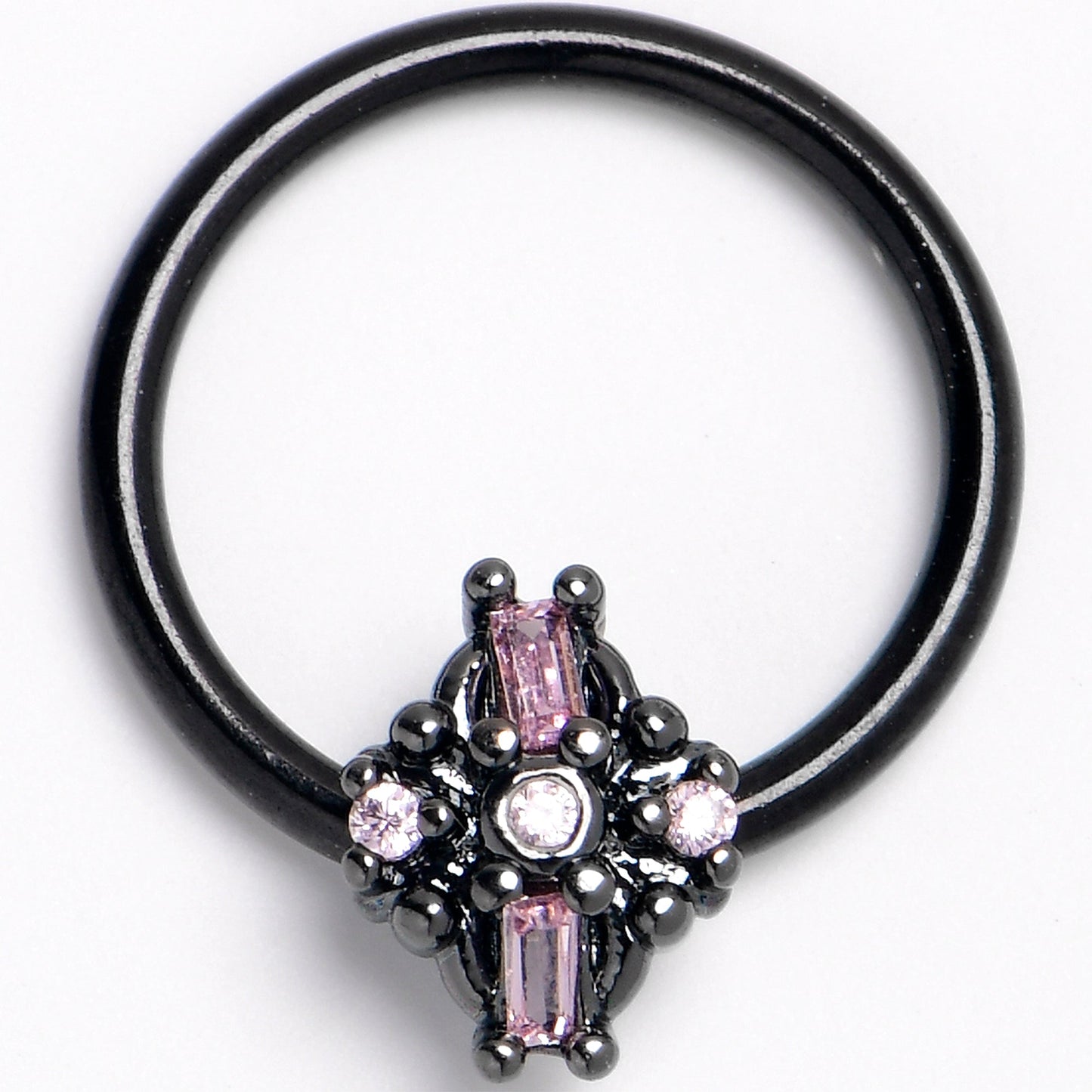 16G 3/8 Pink Gem Black Opulent Cross BCR Captive Ring