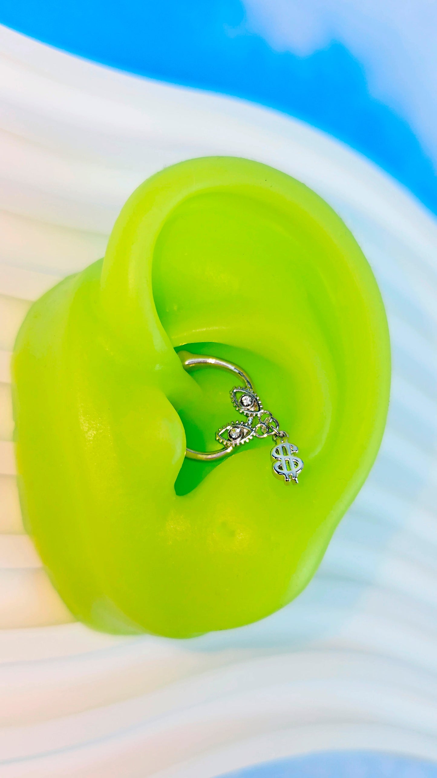 16G 5/16 Clear Gem Dollar Sign Dangle Hinged Segment Ring