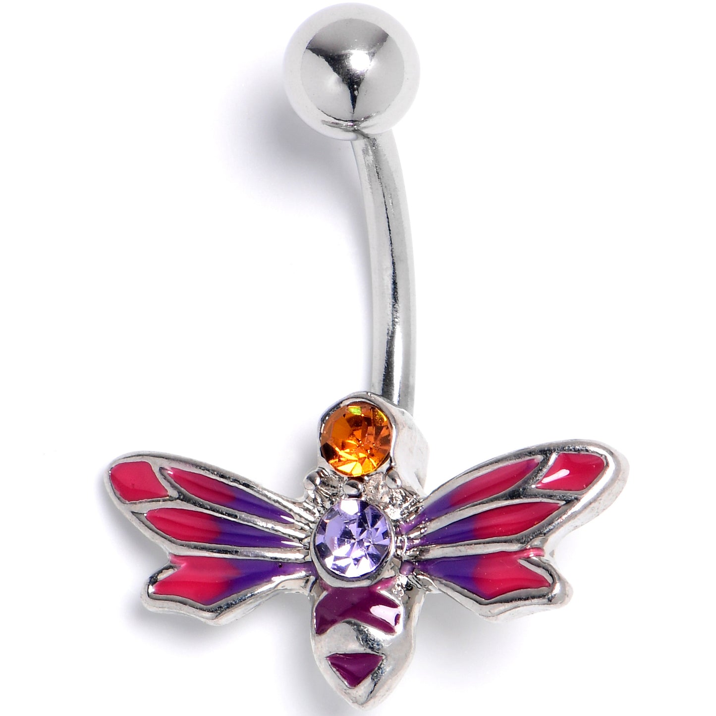 Purple Yellow Gem Dragonfly Stripe Belly Ring