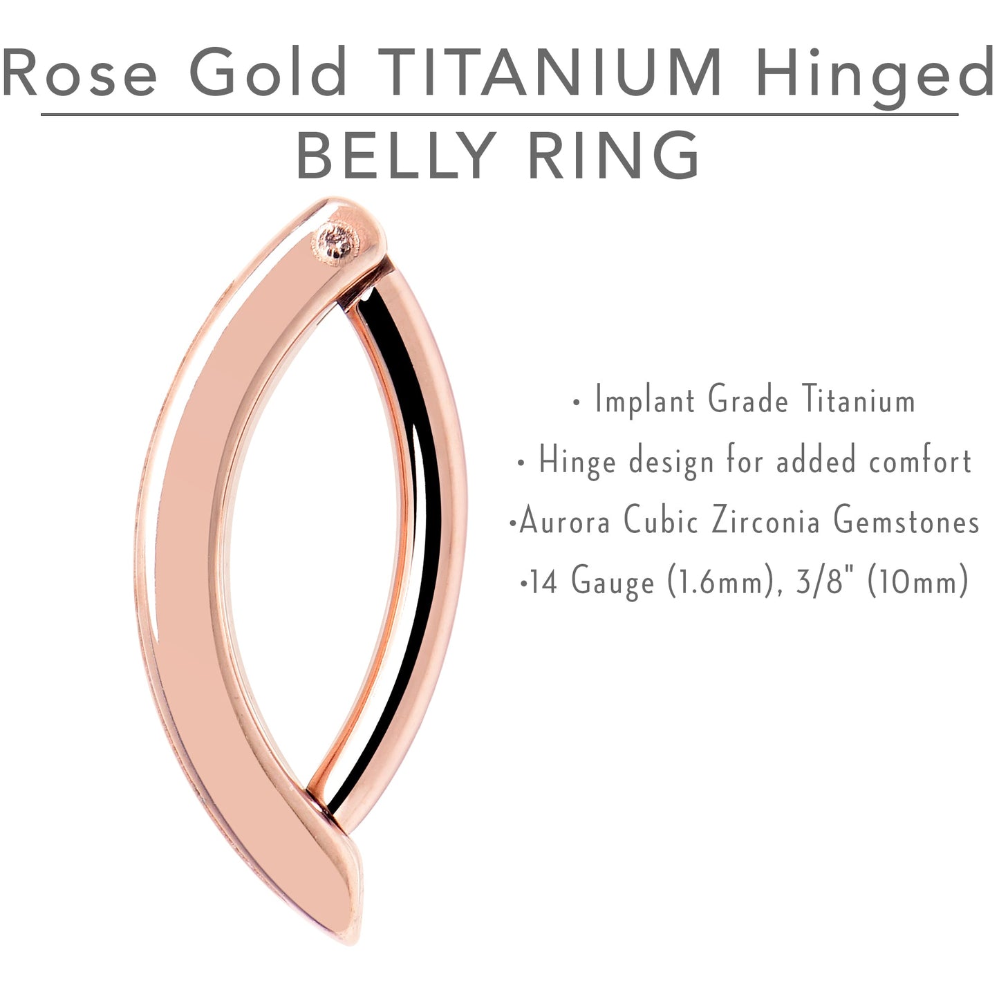 14G 3/8 Rose Implant Grade Titanium CZ Paved Hinged Hoop Belly Ring