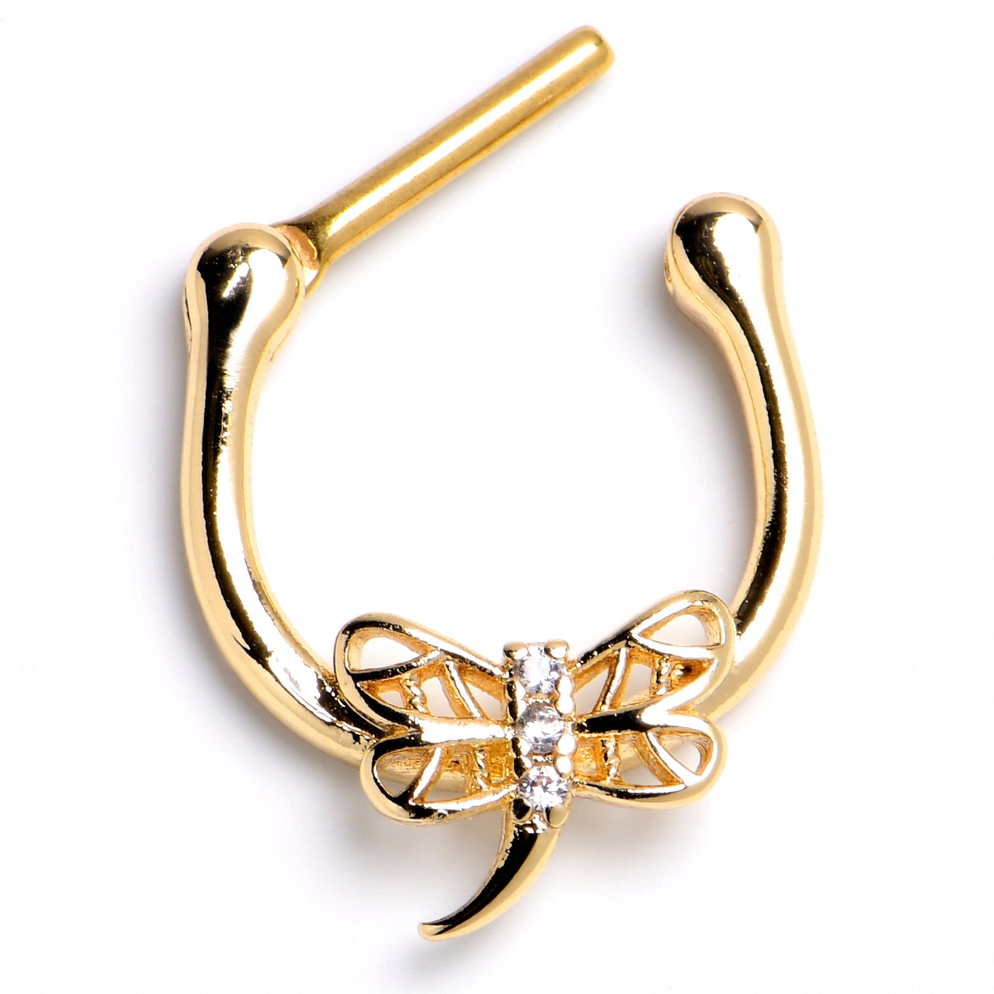 16G 5/16 Clear Gem Gold Tone Filigree Dragonfly Cartilage Clicker