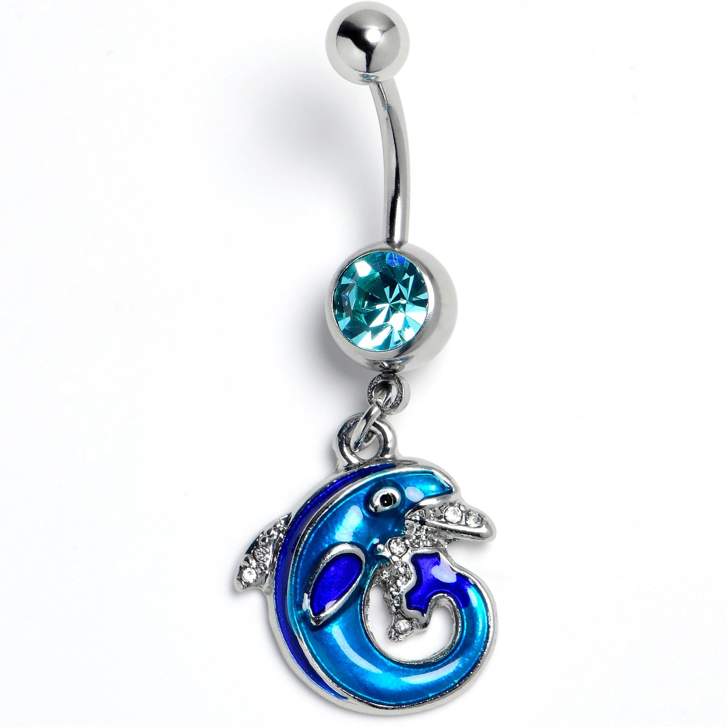 Blue Gem Dolphin Blue Beauty Dangle Belly Ring