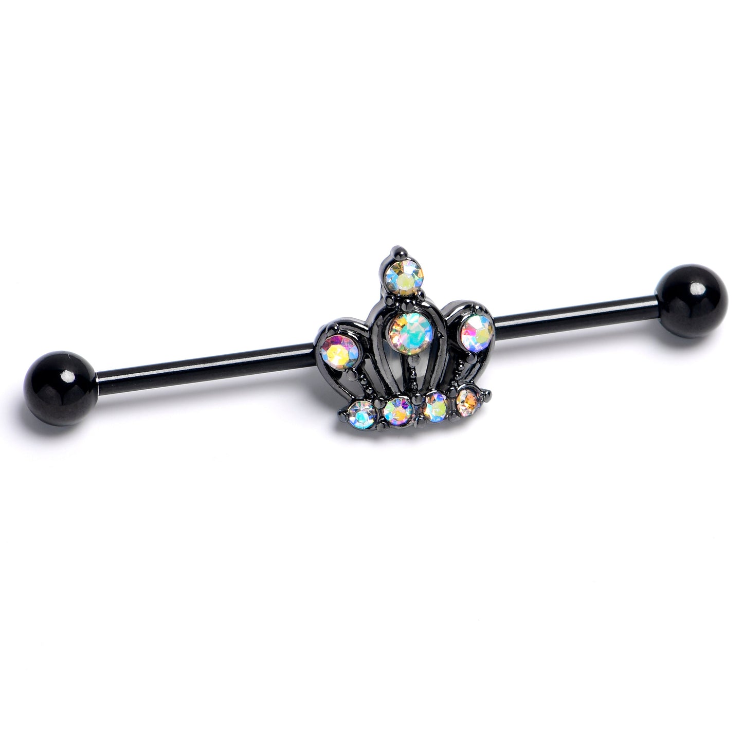 14G Aurora Gem Black Epic Crown Industrial Barbell 38mm