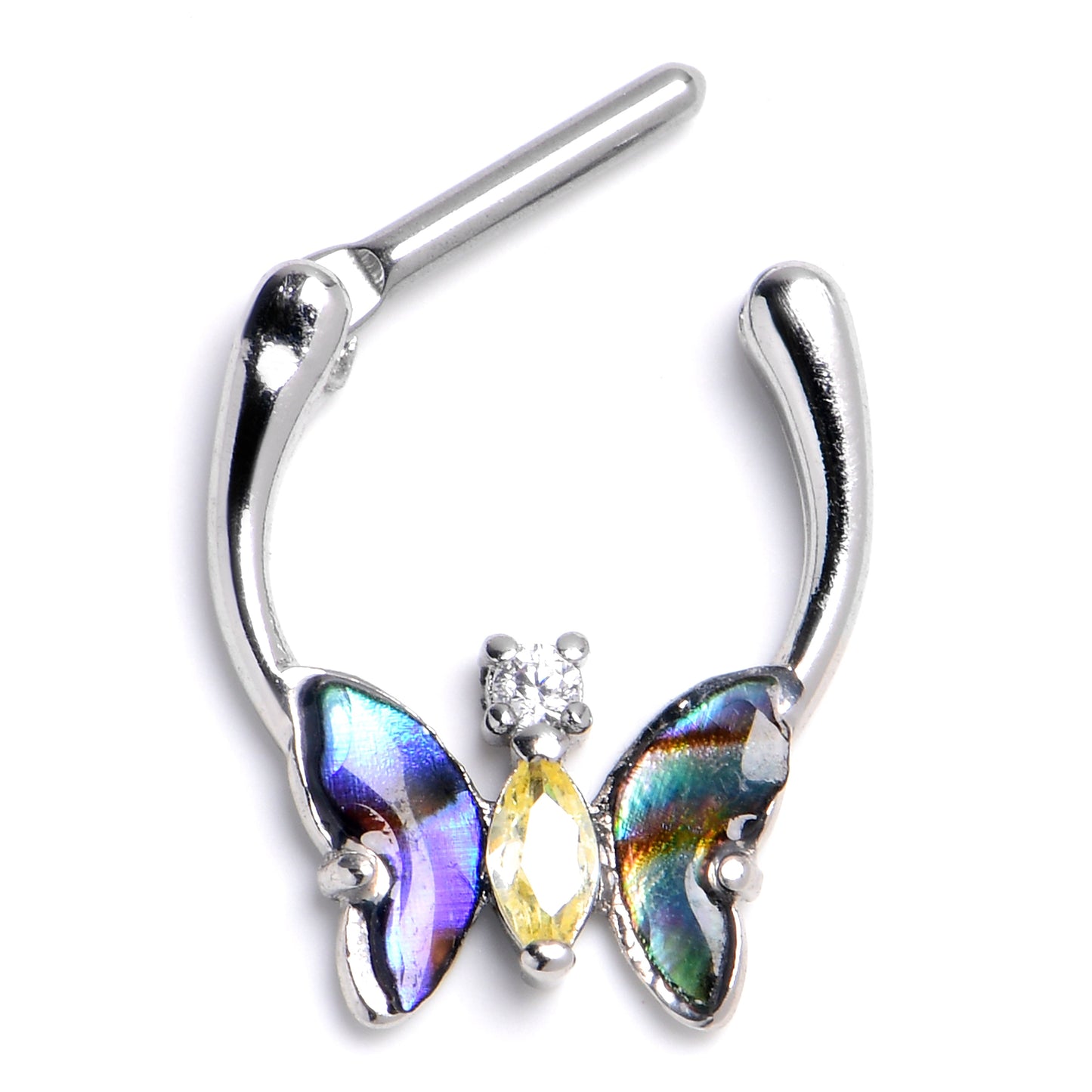 16G 5/16 Yellow Clear Gem Dark Butterfly Cartilage Clicker