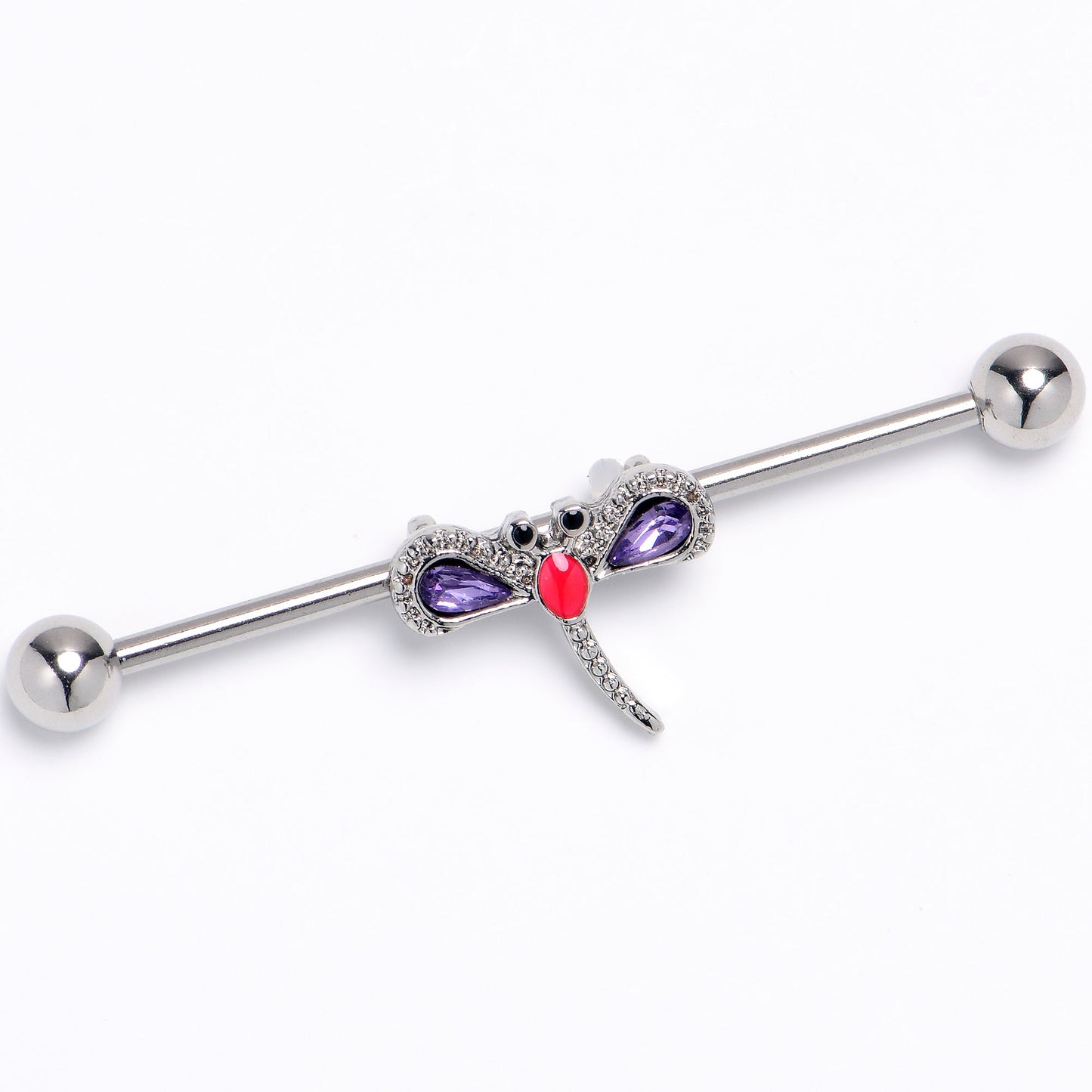 14G Purple Gem Embellished Dragonfly Industrial Barbell 38mm