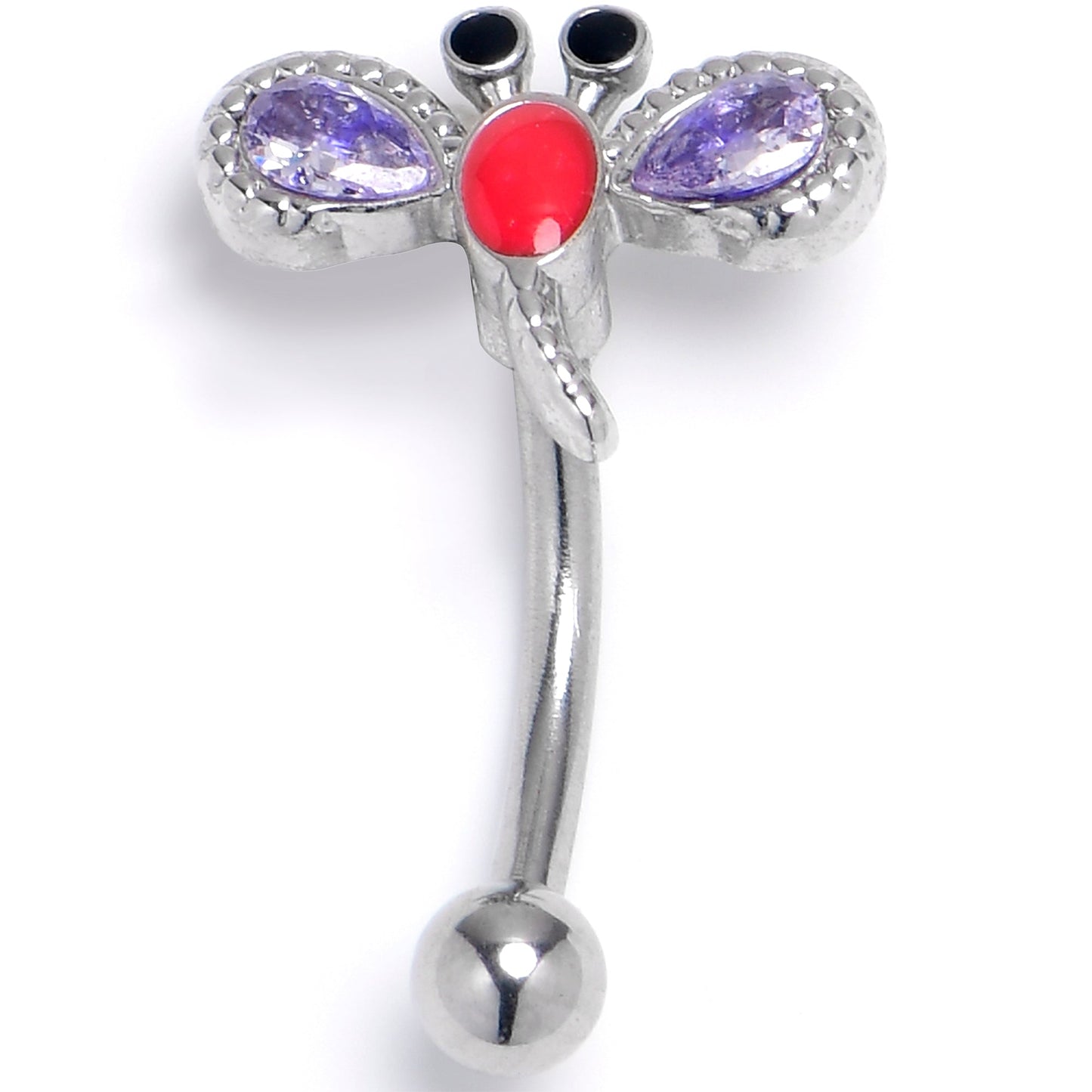 16G 5/16 Purple Gem Embellished Dragonfly Curved Eyebrow Ring