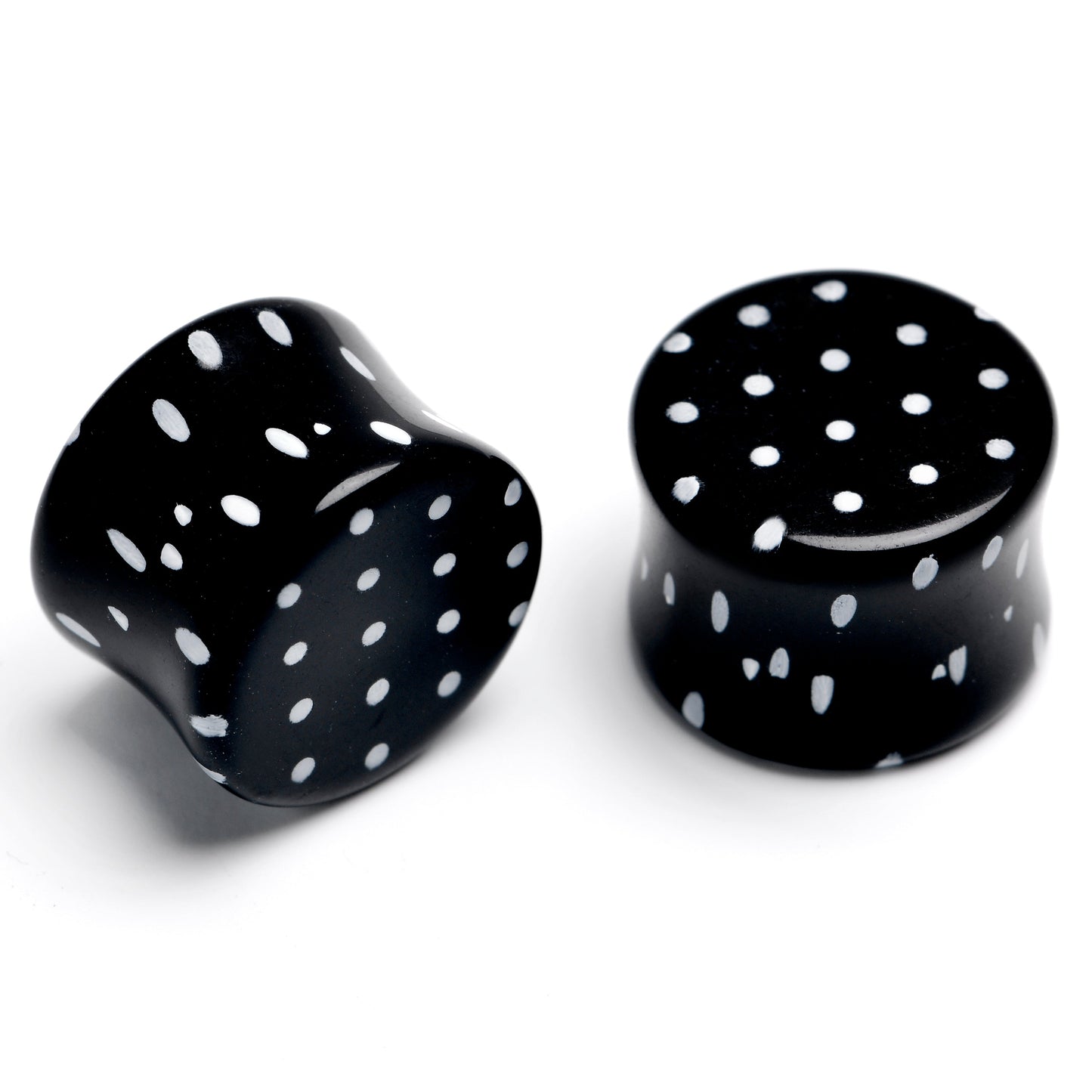 Black Acrylic Polka Dots White Double Flare Plug Set