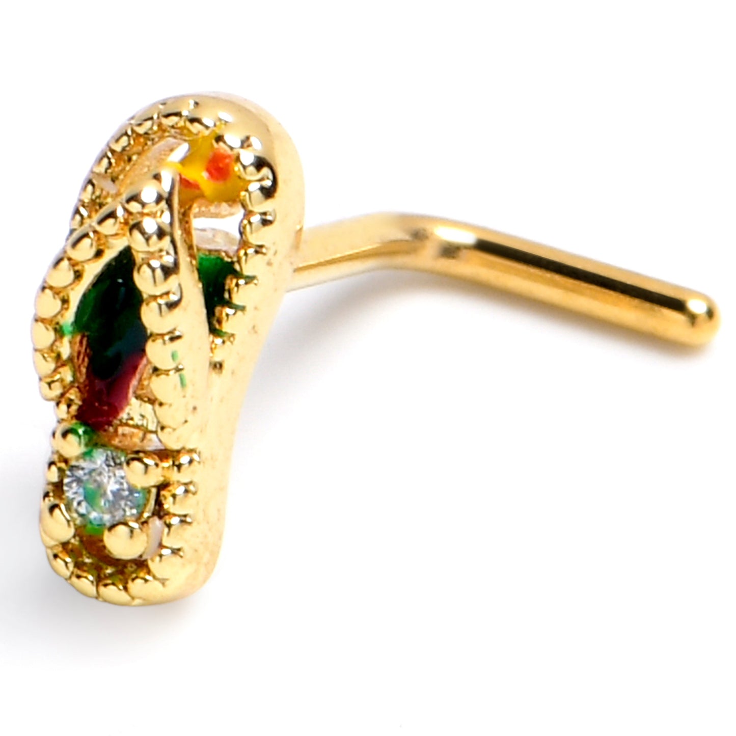 20G 7mm Clear Gem Gold Tone Beach Sandal L Shape Nose Ring