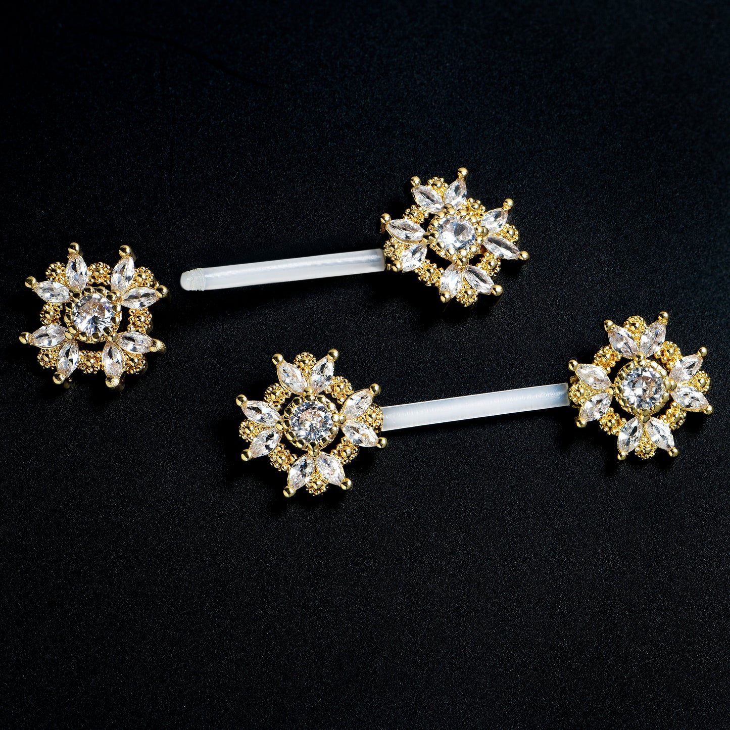 14G 9/16 Clear Gem Classic Cross PTFE Bioplast Barbell Nipple Ring Set