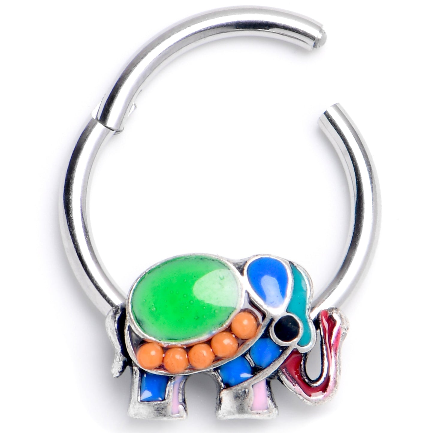 16G 3/8 Green Gem Colorful Elephant Hinged Segment Ring