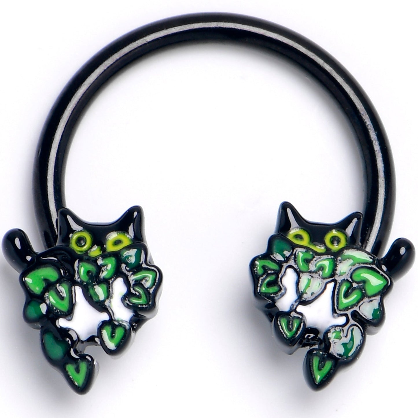 16G 3/8 Black Pouncing Cat Horseshoe Circular Barbell