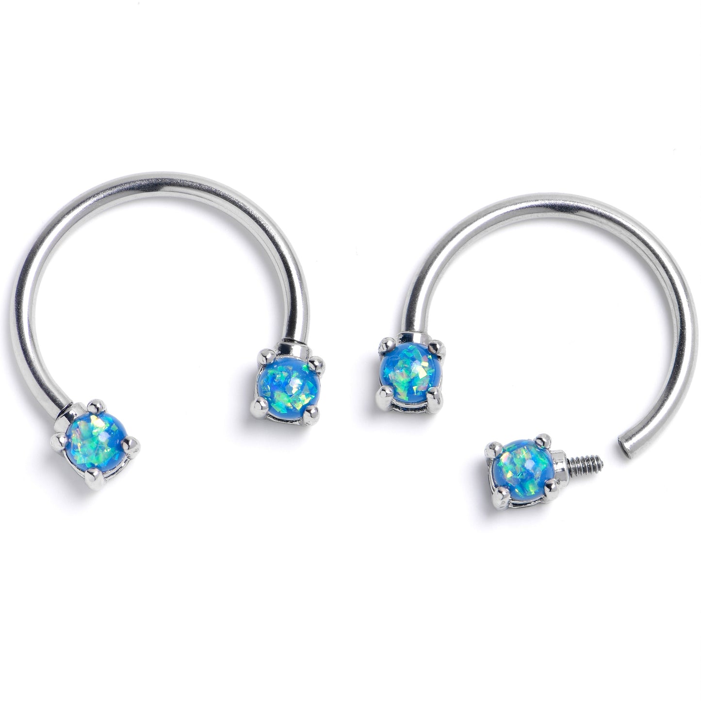 16G 3/8 Blue Faux Opal Internally Threaded Horseshoe Nipple Ring Set