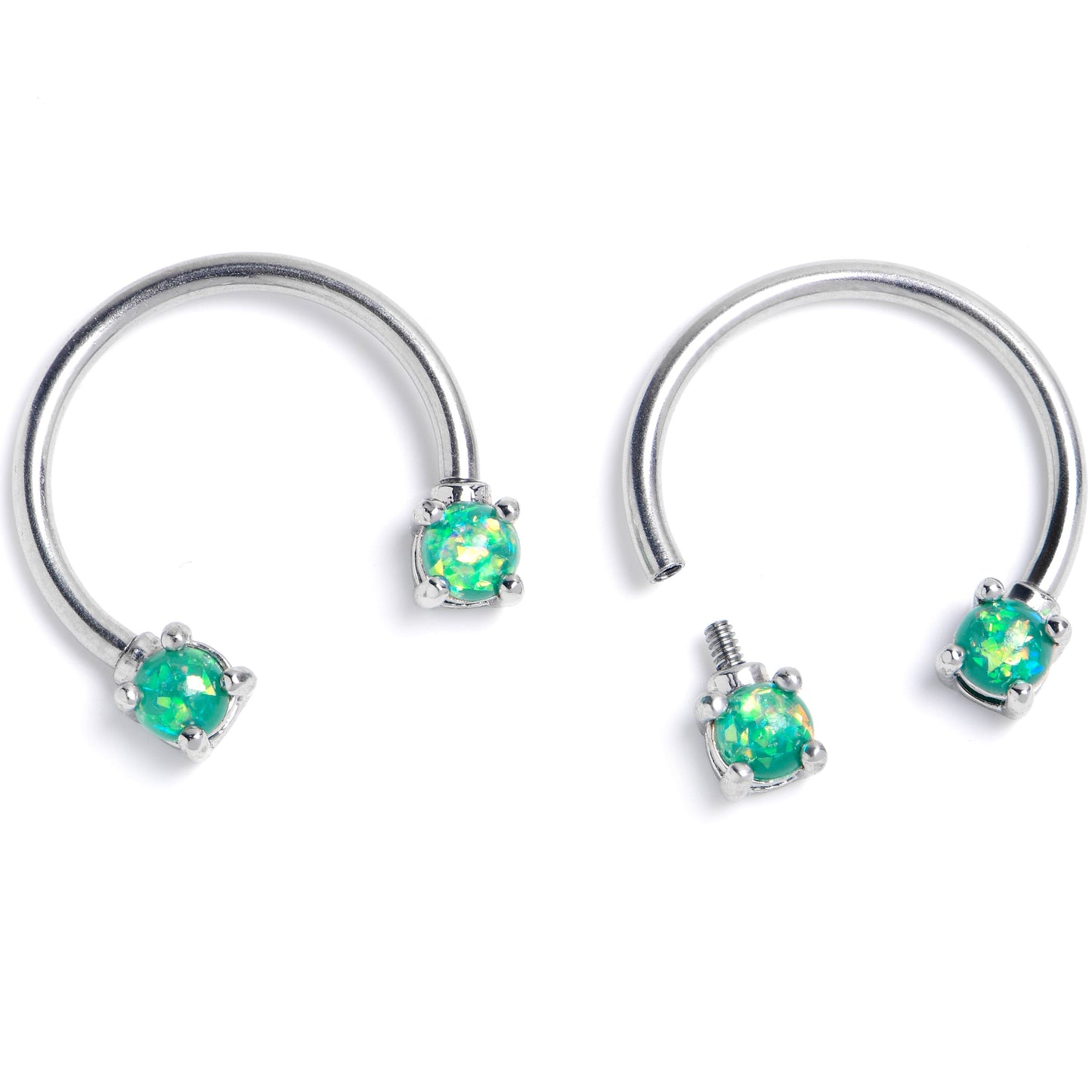 16G 3/8 Lt Green Faux Opal Internally Threaded Horseshoe Nipple Ring Set