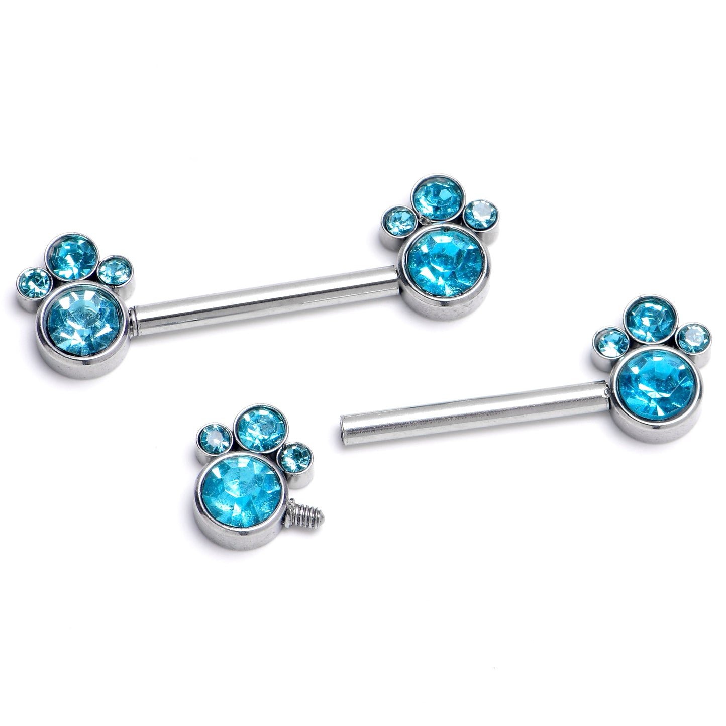14G 9/16 Blue CZ Gem Quartet Internally Threaded Nipple Ring Set