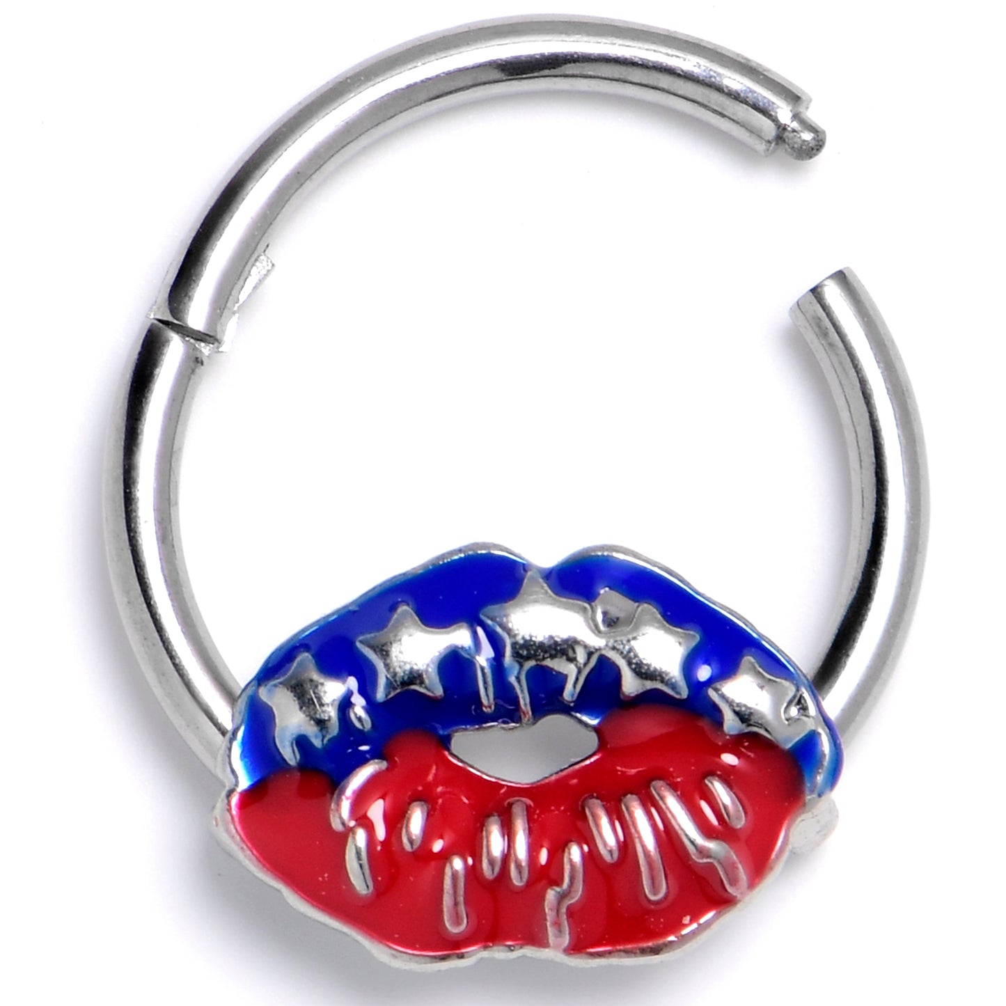 16G 3/8 Patriotic Kissy Lips Hinged Segment Ring