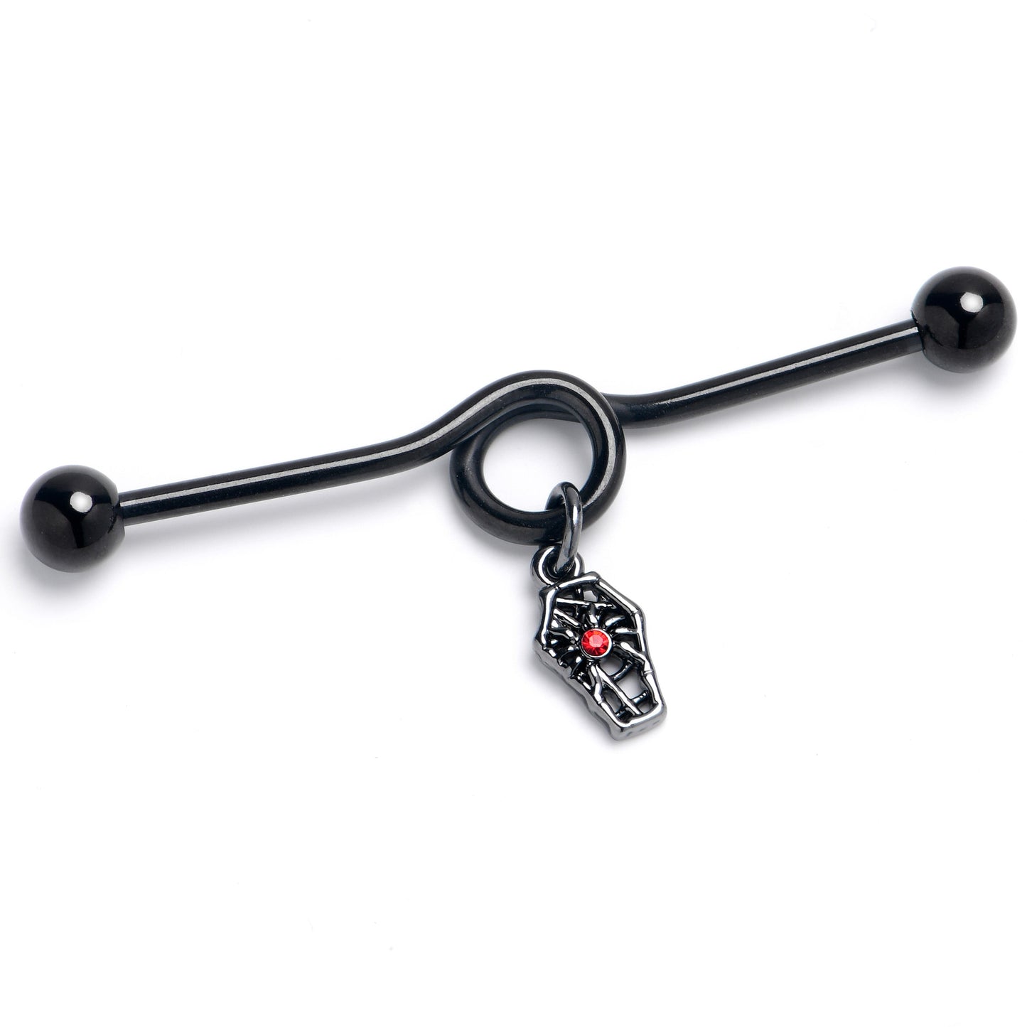 14G Red Gem Black Spider Coffin Dangle Project Bar 38mm