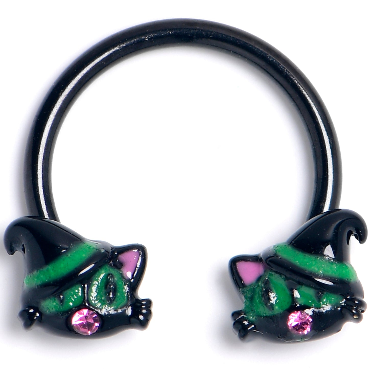 16G 3/8 Pink Gem Black Halloween Hat Cat Horseshoe Circular Barbell