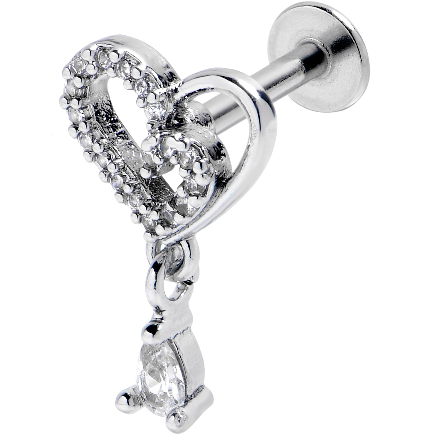 16G 5/16 Clear CZ Gem Asymmetrical Heart Dangle Labret Tragus